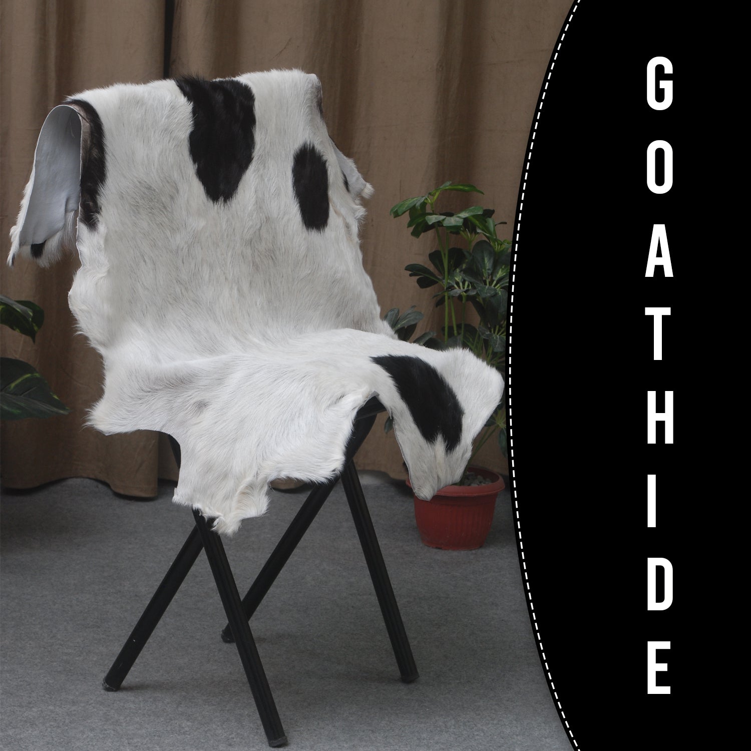 Luxurious Black and White Goat Skin Rug - Natural Hair-On Leather for Home Styling