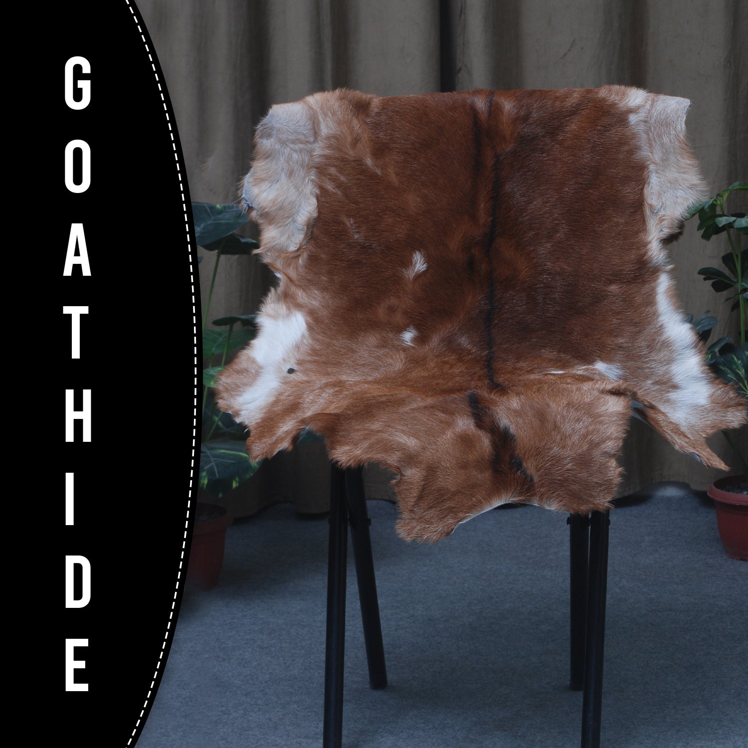 Authentic Dark Brown Goat Hide Rug - Unique Pattern for Modern and Classic Décor