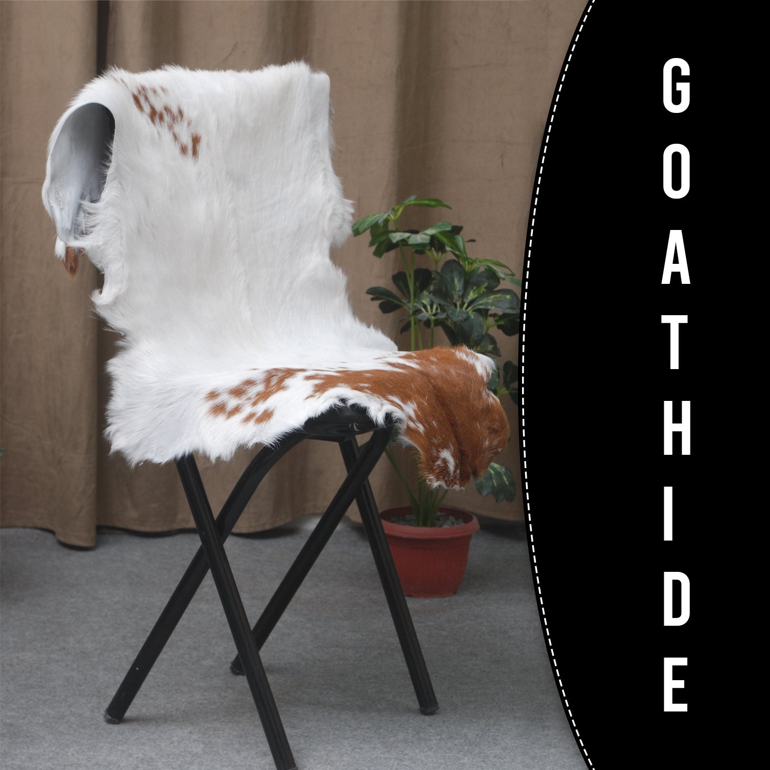 Handcrafted Brown and White Goat Skin Rug - Soft, Durable, and Elegant Décor