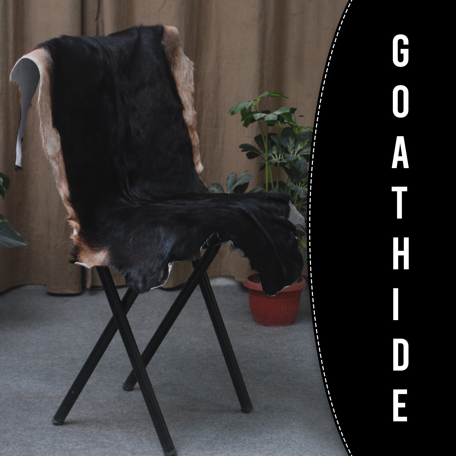 Black and Brown Handmade Goat Skin Rug – Rustic Charm for Your Home