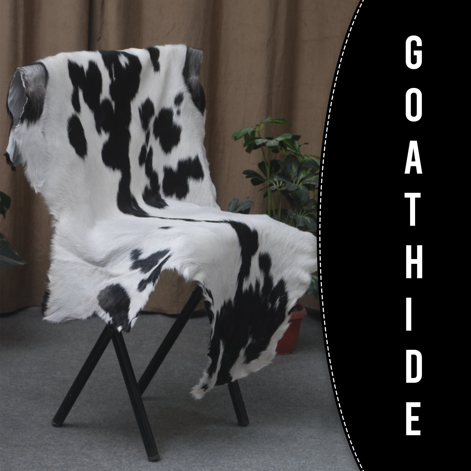 Handcrafted Black and White Goat Skin Rug - Soft and Durable Hair-On Leather