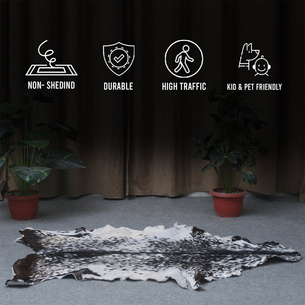 Sophisticated Black & White Goat Skin Rug - Genuine Goathide with Bold Graphic Pattern - Hypoallergenic - Non-Shedding - Eco-Friendly Floor - Celestial Leather Limited