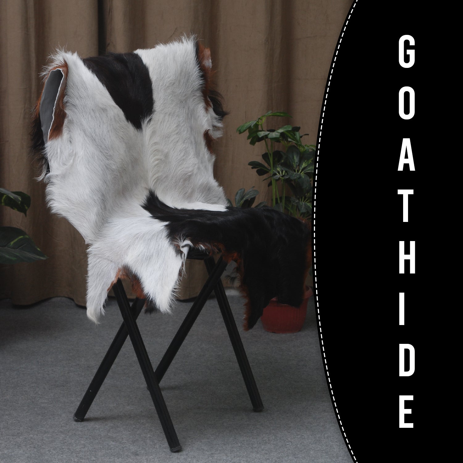 Handcrafted Black and White Goat Skin Rug - Soft and Durable Hair-On Leather