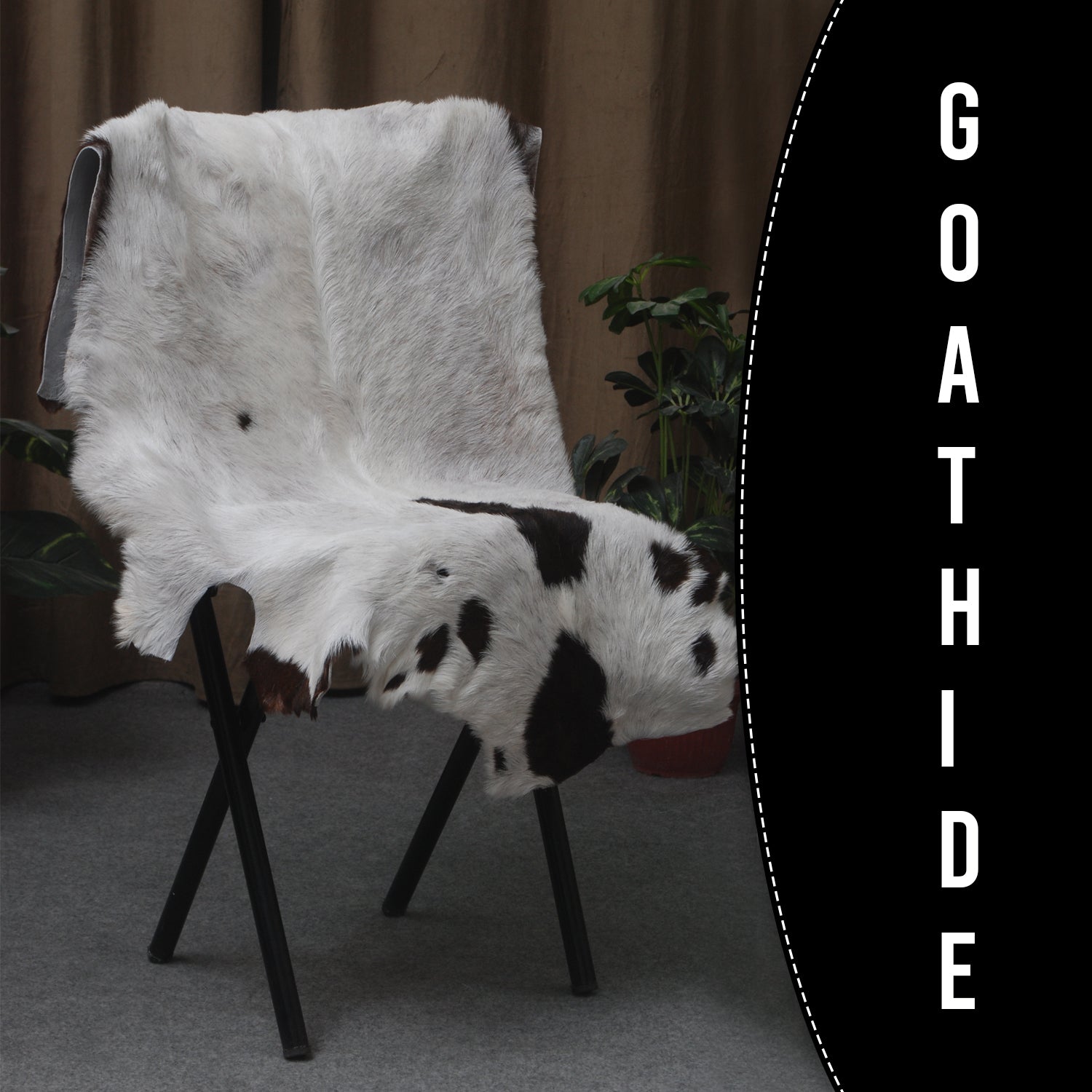 Luxurious Black and White Goat Skin Rug - Natural Hair-On Leather for Home Styling