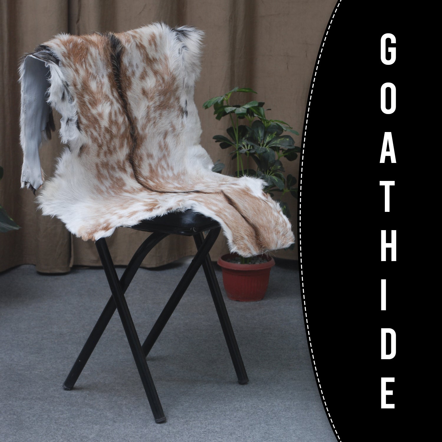 Premium Brown and White Goat Skin Rug - Genuine Hair-On Leather for Rustic Décor