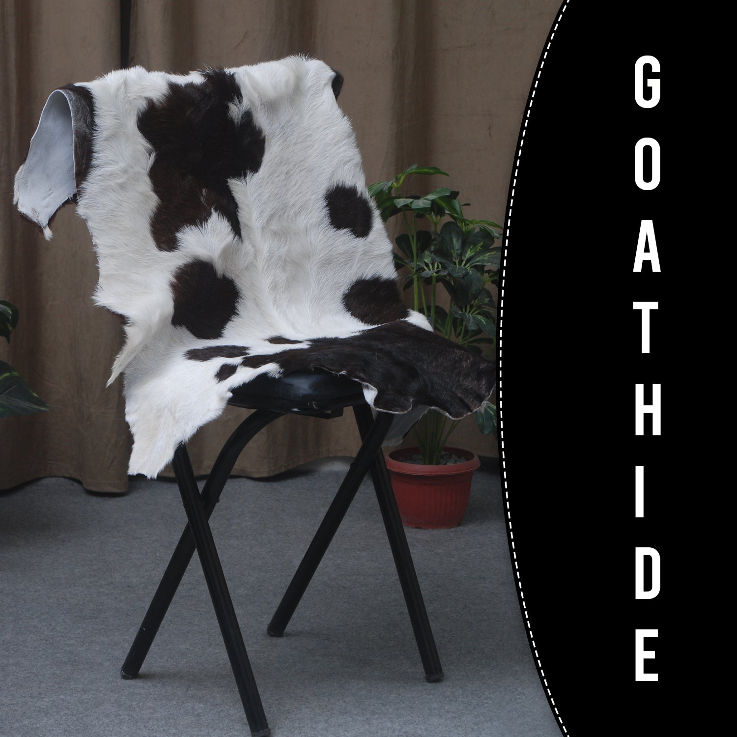 Rustic Black and White Goat Hide Rug - Perfect for Floor or Wall Décor