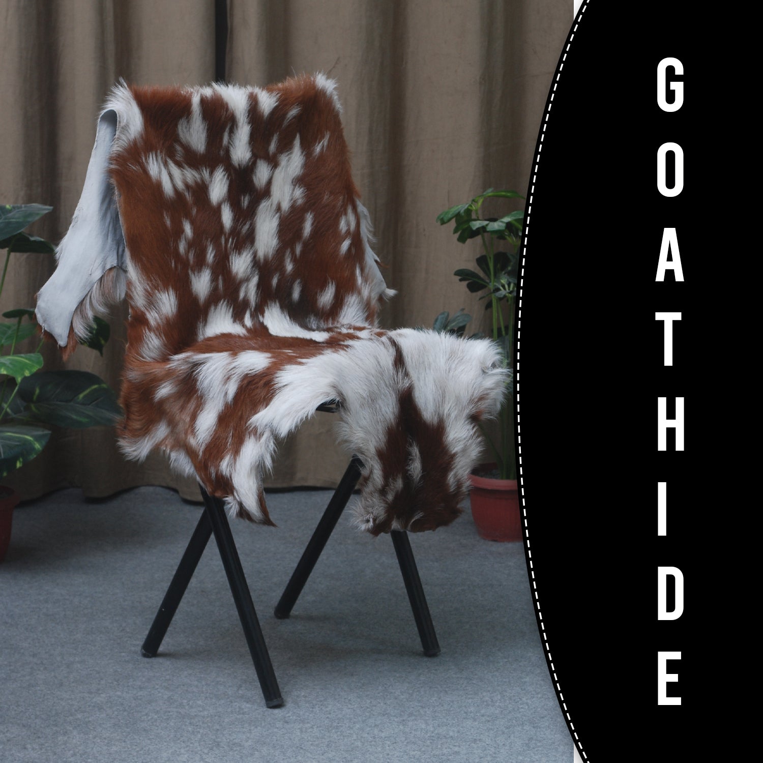 Natural Hair-On Dark Brown Goat Skin Rug - Elegant and Durable for Any Room