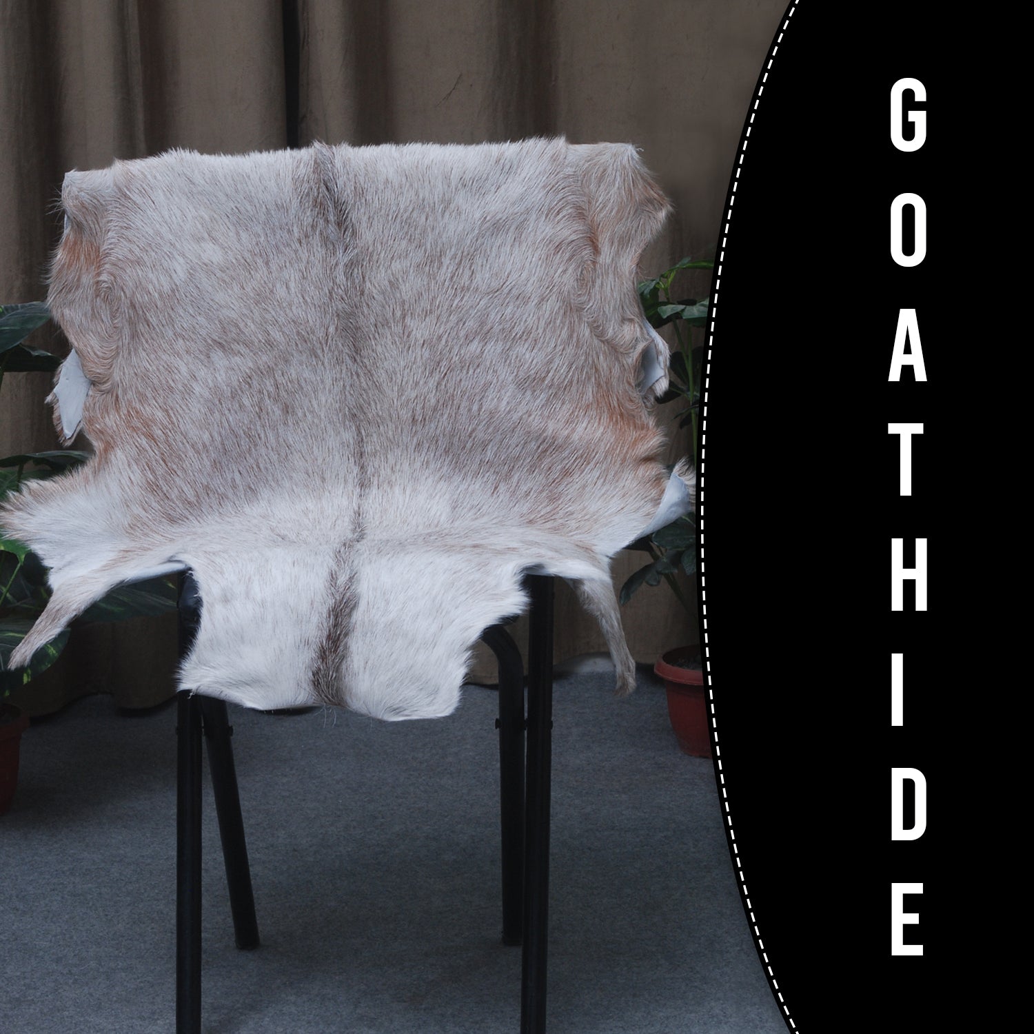 Luxurious Brown and White Goat Hide Rug - Natural Hair-On Leather for Home Styling