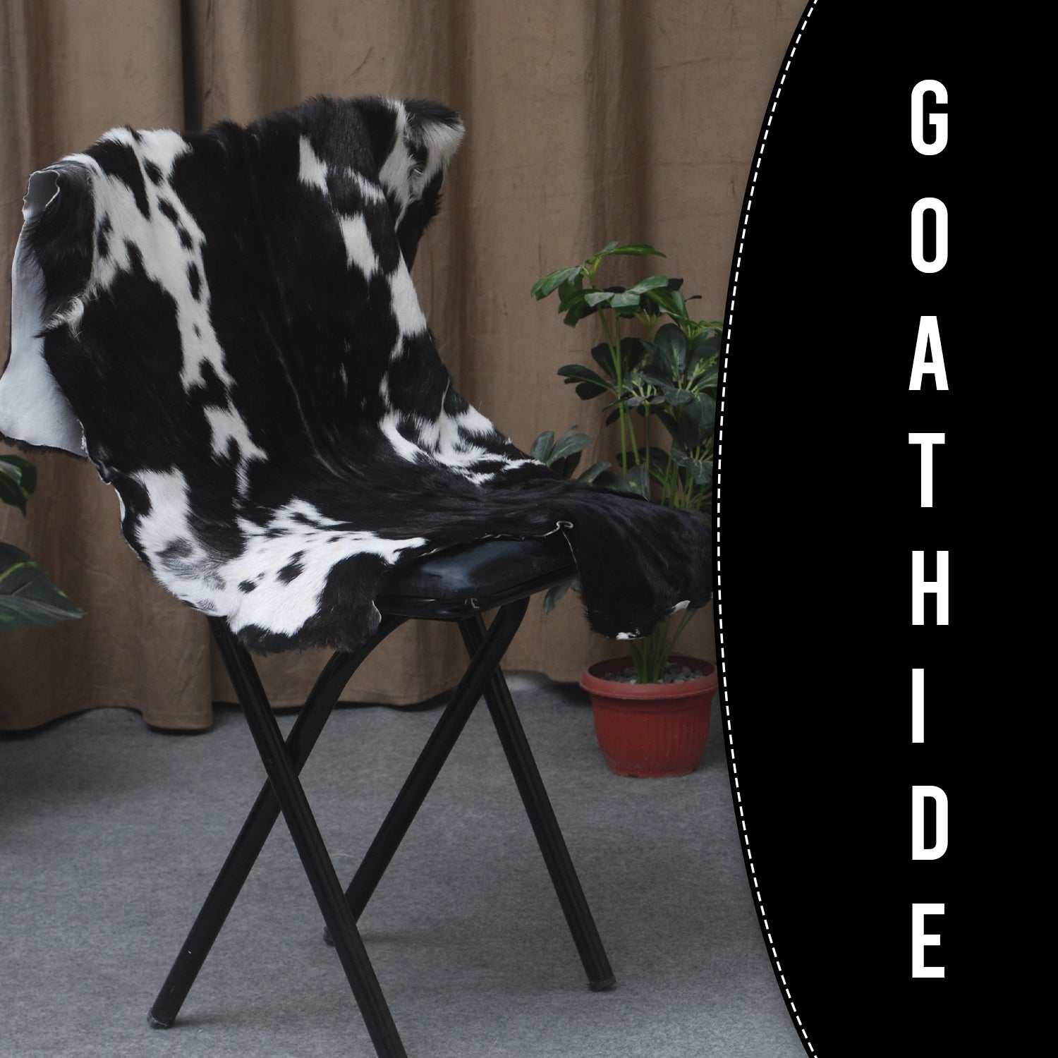Black and White Handmade Goat Skin Rug – Rustic Charm for Your Home