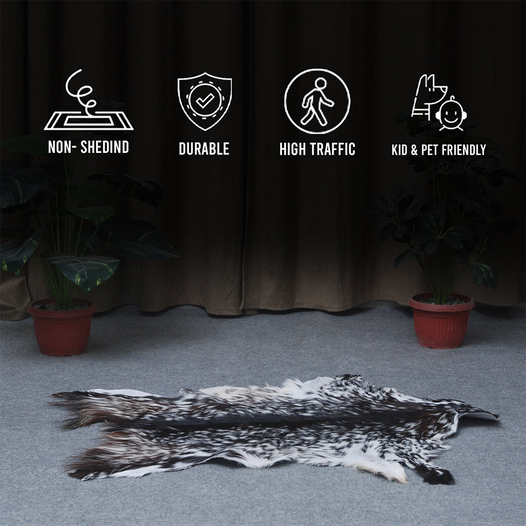 Stunning Luxury Black & White Goat Skin Rug - Handmade, Soft & Hypoallergenic, Non-shedding, Eco-friendly, Unique Colour Variations - Celestial Leather Limited