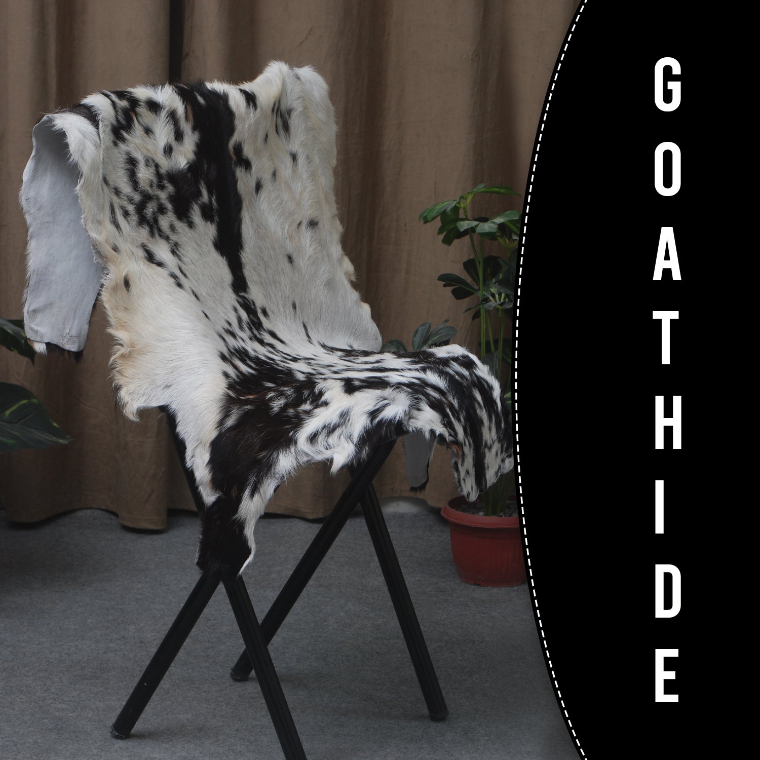 Decorative Black and White Goat Skin Rug - Genuine Leather for Sophisticated Spaces