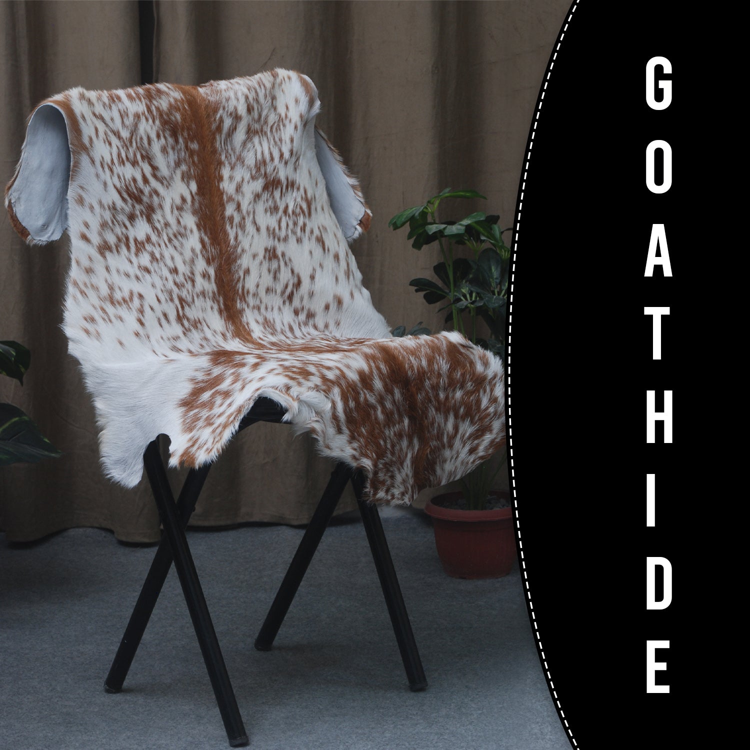 Luxurious Brown and White Goat Hide Rug - Natural Hair-On Leather for Home Styling