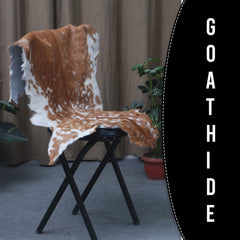 Premium Brown and White Goat Skin Rug - Genuine Hair-On Leather for Rustic Décor