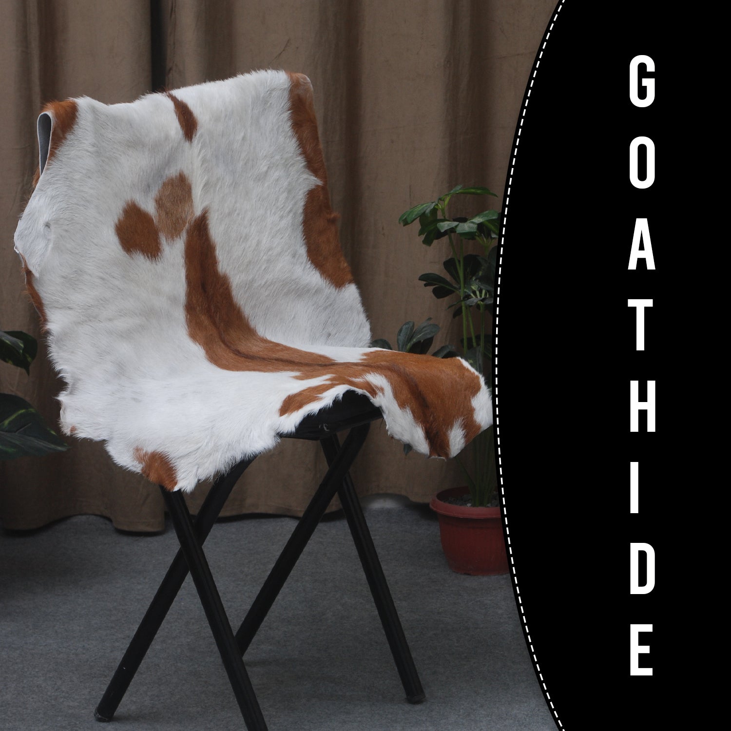 Handcrafted Brown and White Goat Skin Rug - Soft, Durable, and Elegant Décor