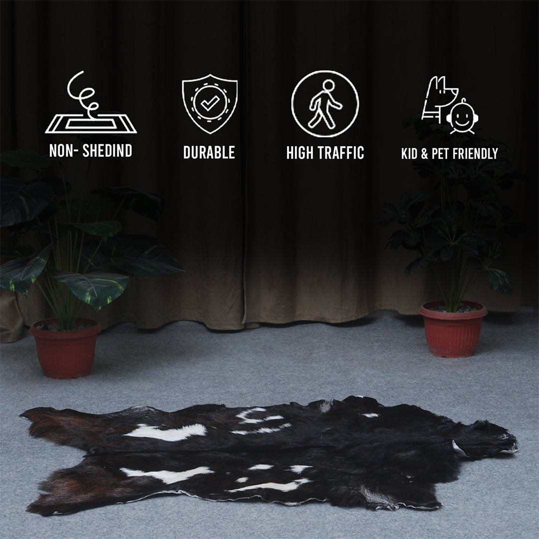 Goat Skin Rug, Black and white Handpicked for Quality, Unique Piece for Sale, Fast UK Delivery