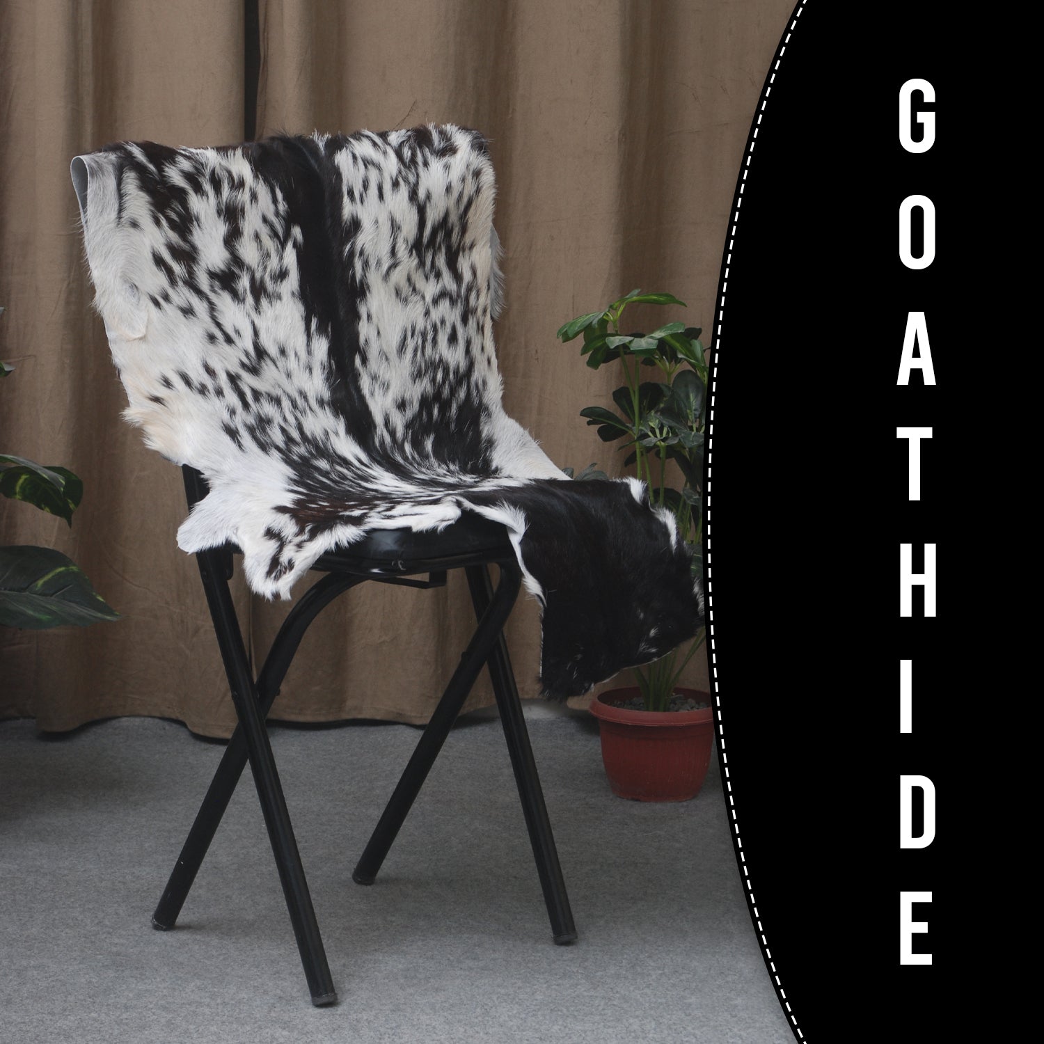 Decorative Black and White Goat Skin Rug - Genuine Leather for Sophisticated Spaces