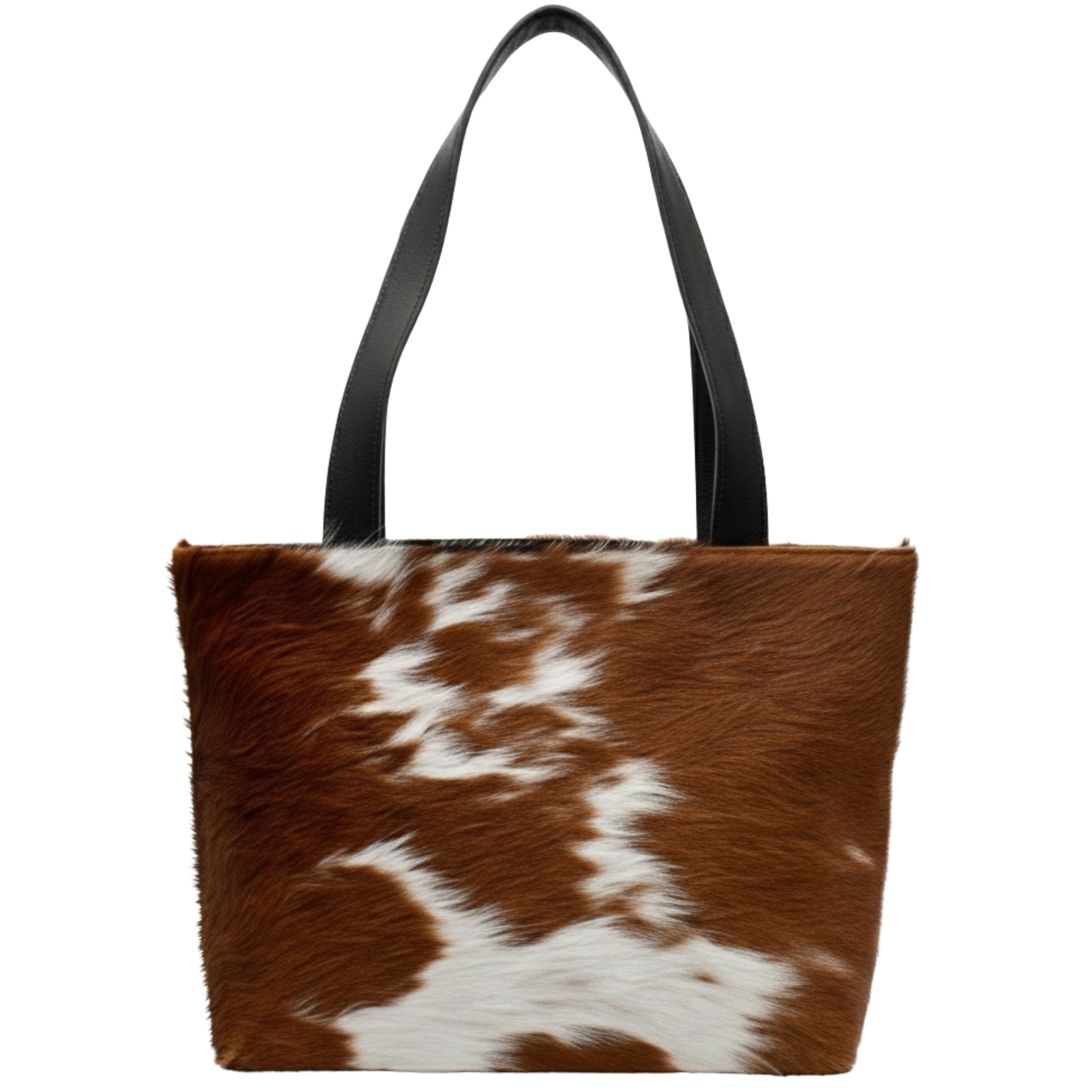 Brown & White Cowhide Shoulder Bag - Handmade Leather Tote for Women, Stylish Daily Handbag with Natural Animal Print, Fast Shipping