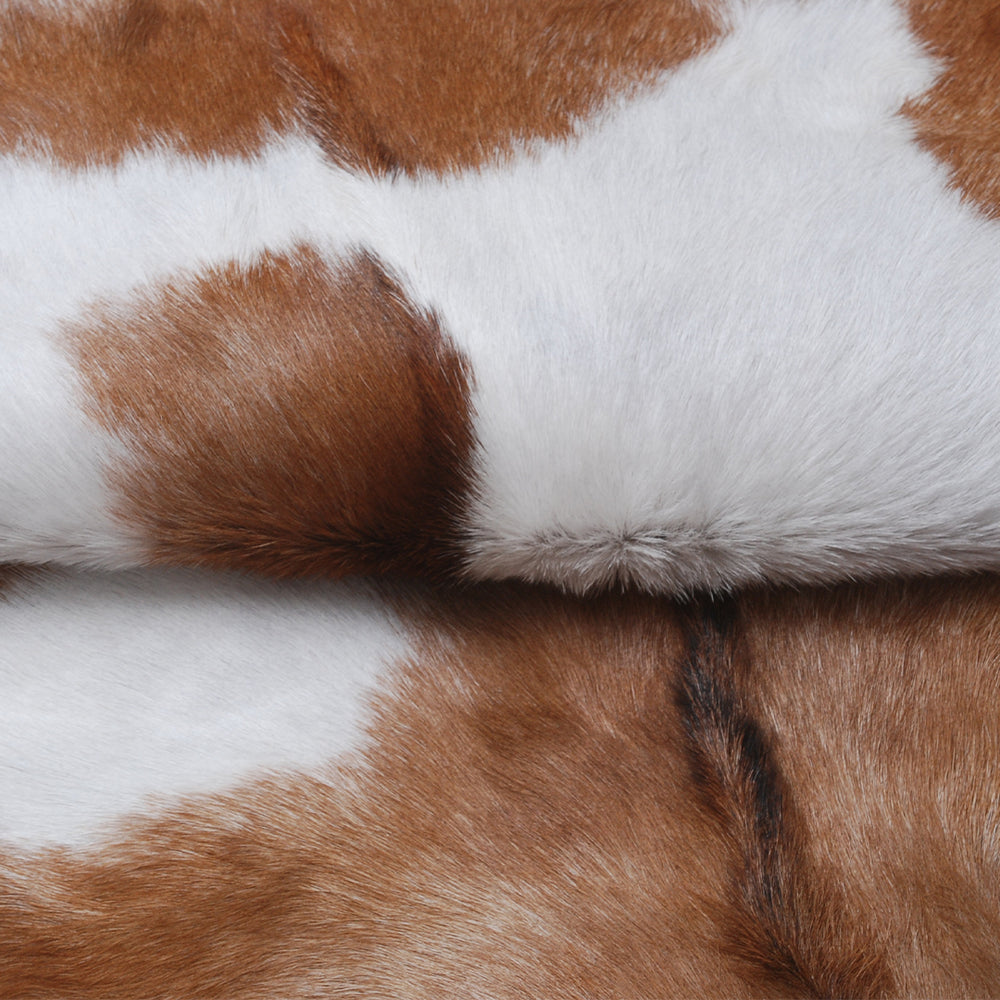 Luxurious Brown White Goat Skin Rug - Soft, Durable & Eco-Friendly - Perfect for Kids - Pets - Hypoallergenic - Non-Slip Suede Back - Celestial Leather Limited