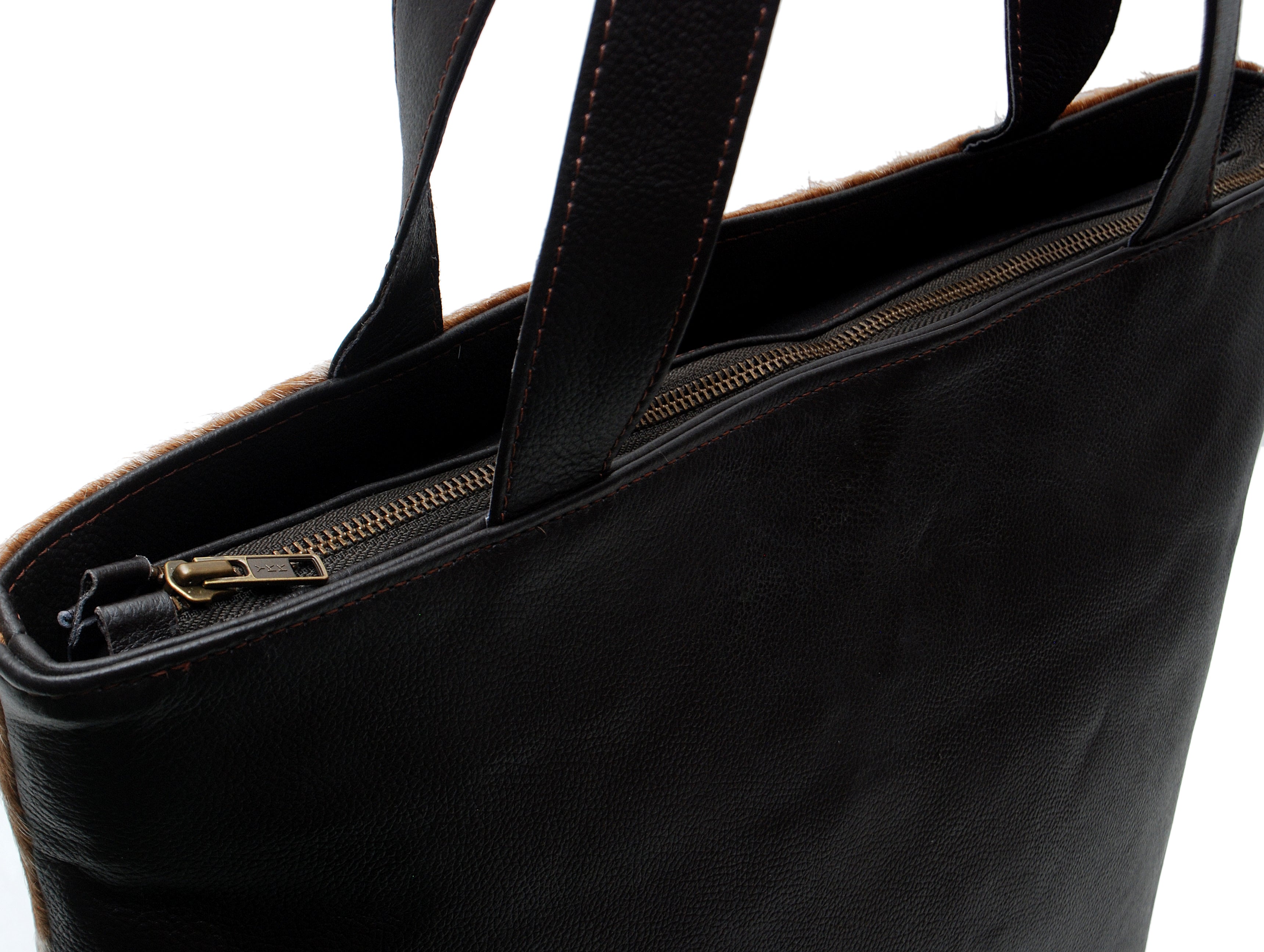 Stylish Brown & White Cowhide Shoulder Bag with Animal Print - Handmade Leather Tote for Women, Spacious - Fashionable Everyday Purse