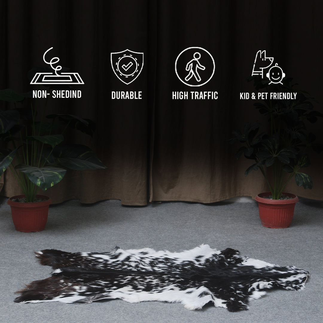 Modern Sophistication: Genuine Black and White Goat Skin Throw Rug for Home Decor - Non-Slippery Back, Hypoallergenic, and Unique Natural