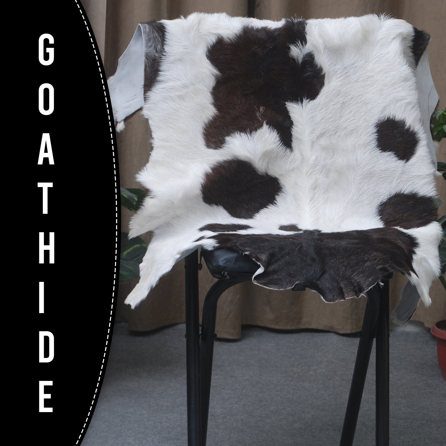 Rustic Black and White Goat Hide Rug - Perfect for Floor or Wall Décor