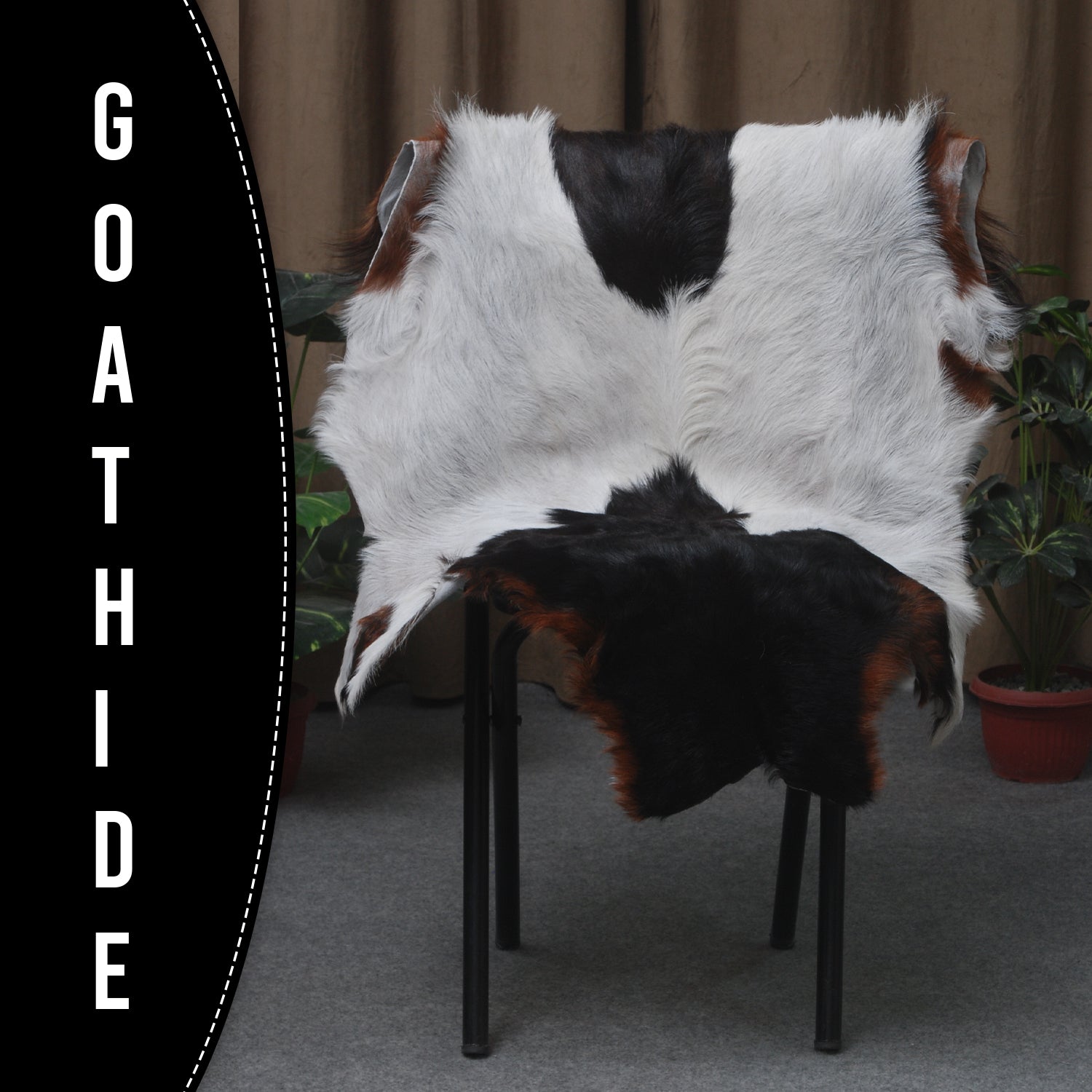 Handcrafted Black and White Goat Skin Rug - Soft and Durable Hair-On Leather
