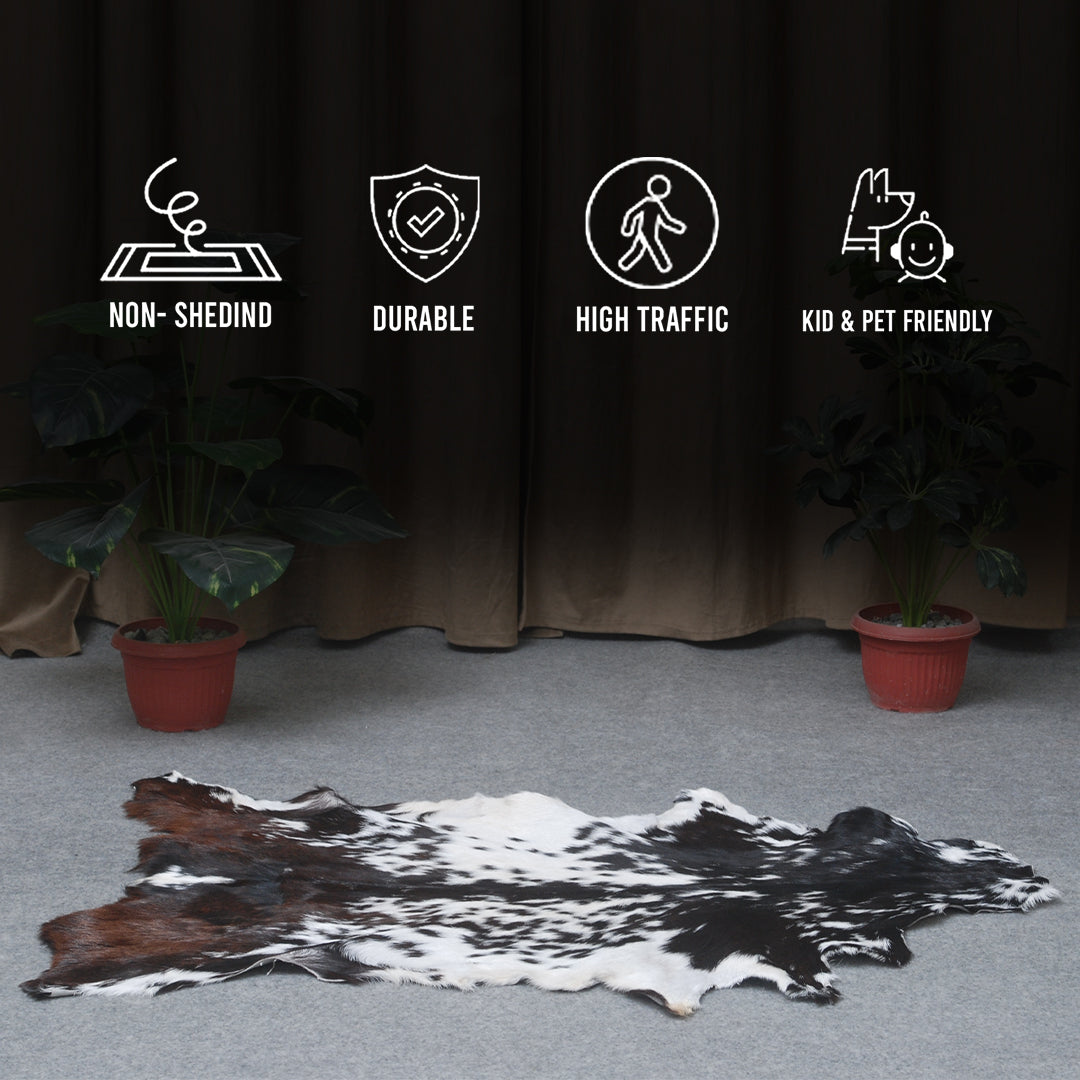 Natural Black and White Goat Hide Rug - Luxurious and Stylish Floor Accent