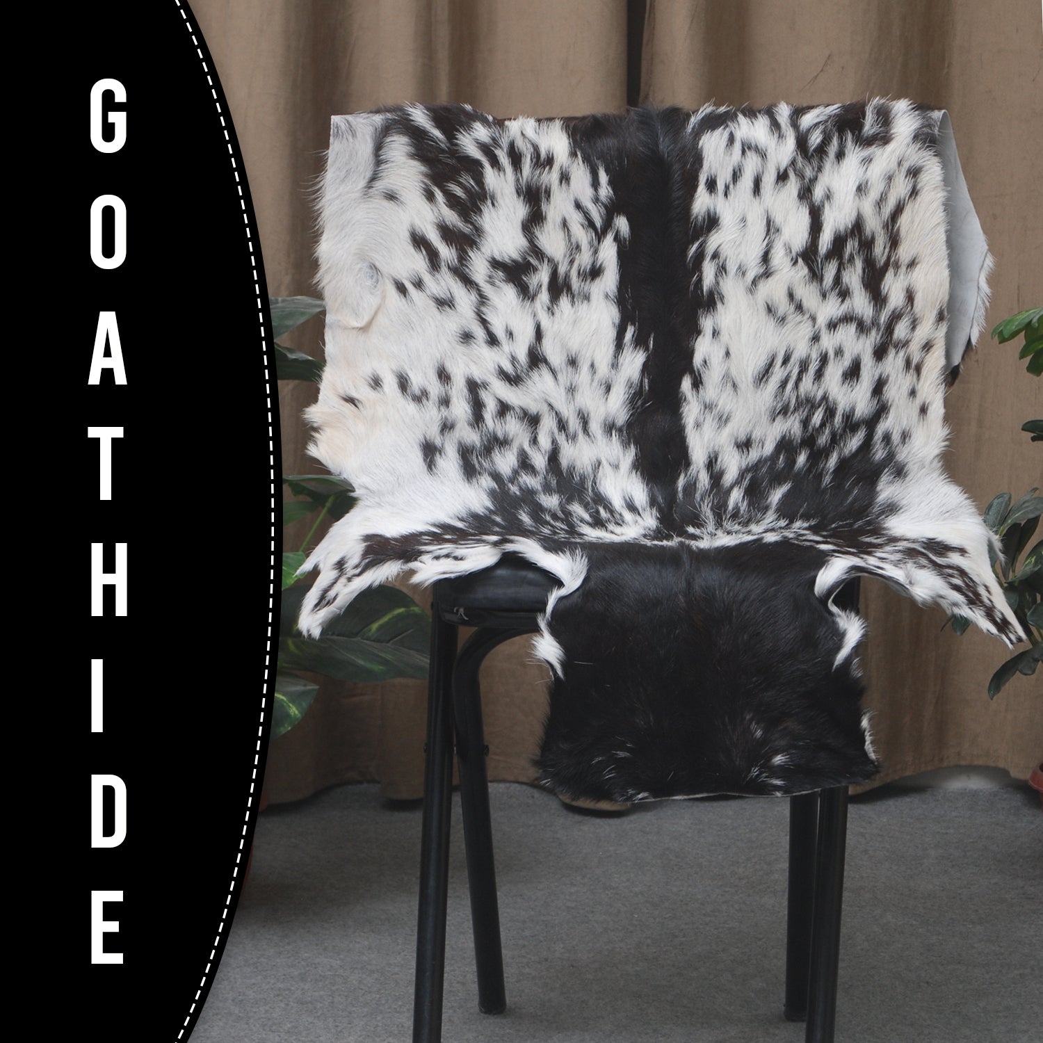 Decorative Black and White Goat Skin Rug - Genuine Leather for Sophisticated Spaces