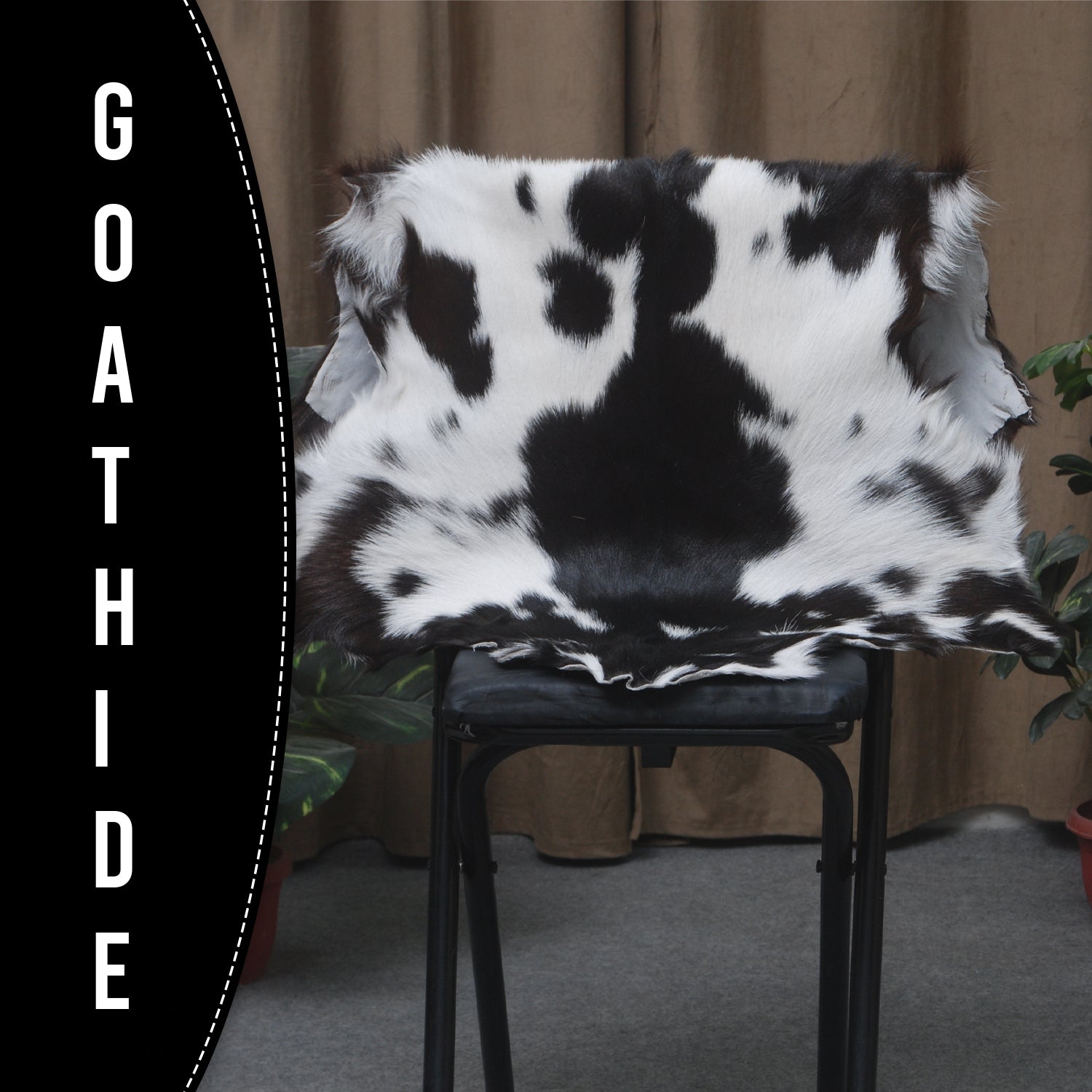 Elegant Black and White Goat Hide Rug - Perfect Accent for Any Room