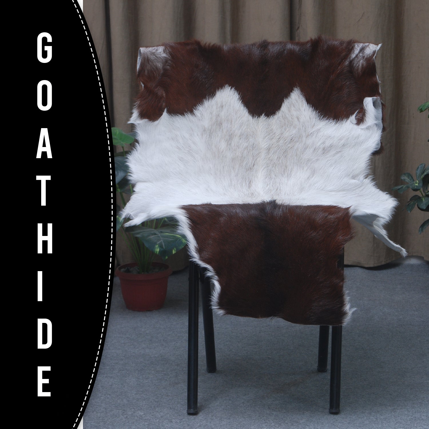 Luxurious Dark Brown Goat Skin Rug - Genuine Hair-On Leather for Elegant Décor