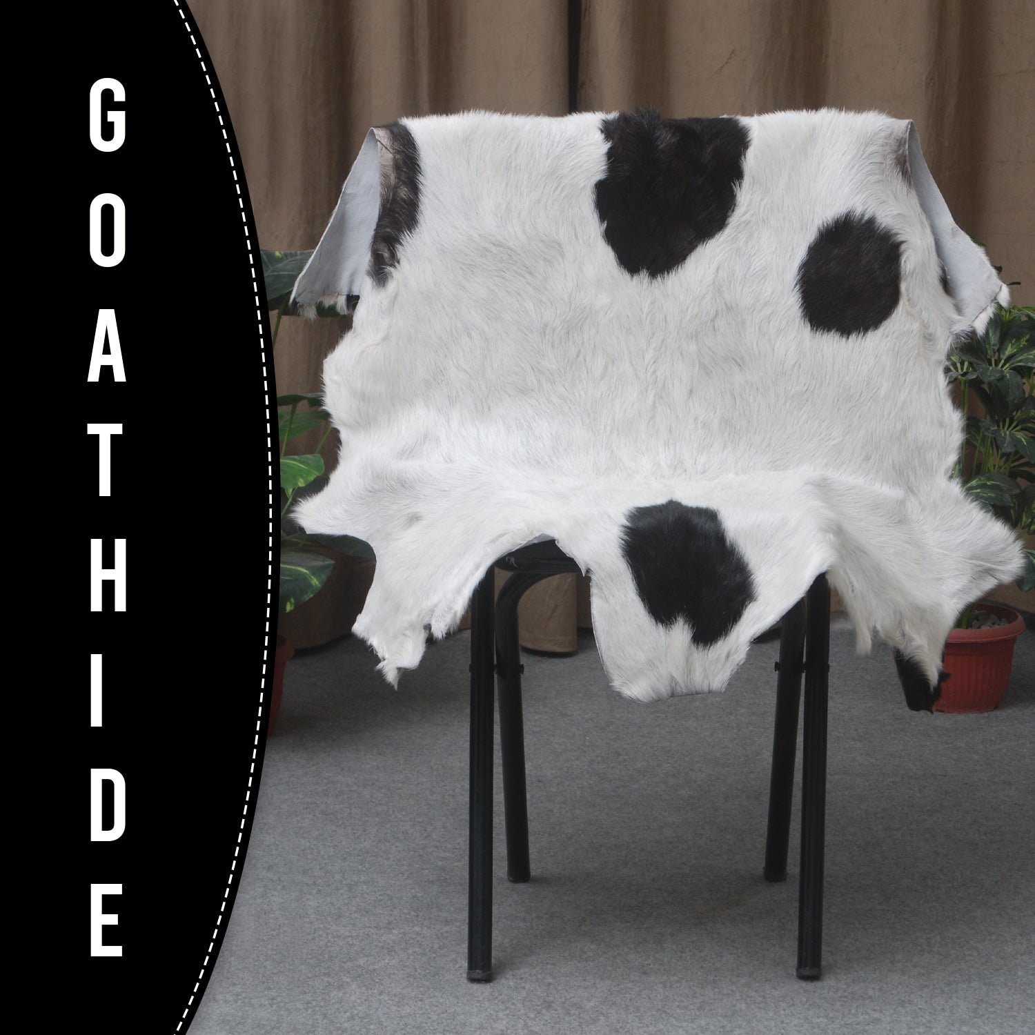 Luxurious Black and White Goat Skin Rug - Natural Hair-On Leather for Home Styling