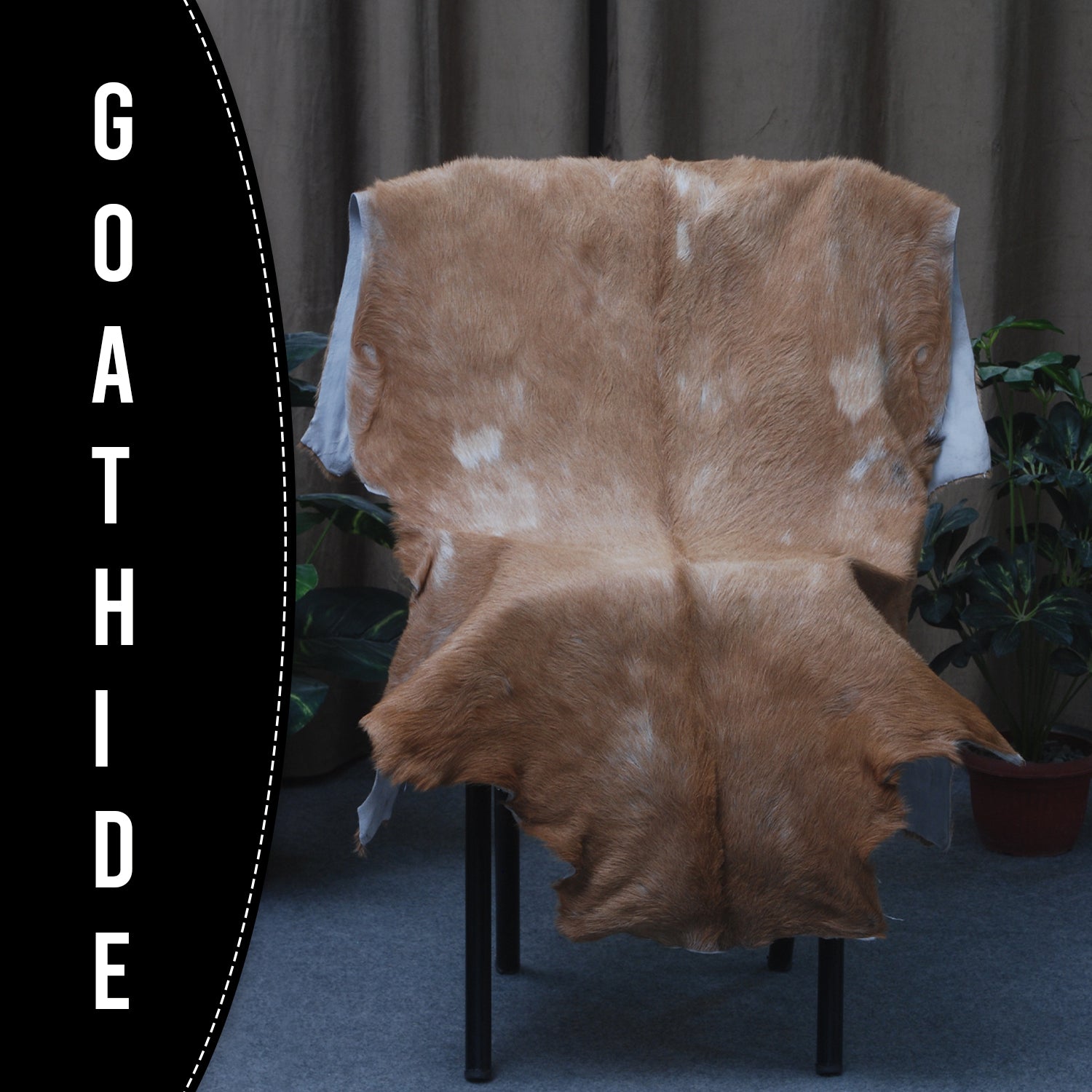 Luxurious Brown and White Goat Hide Rug - Natural Hair-On Leather for Home Styling