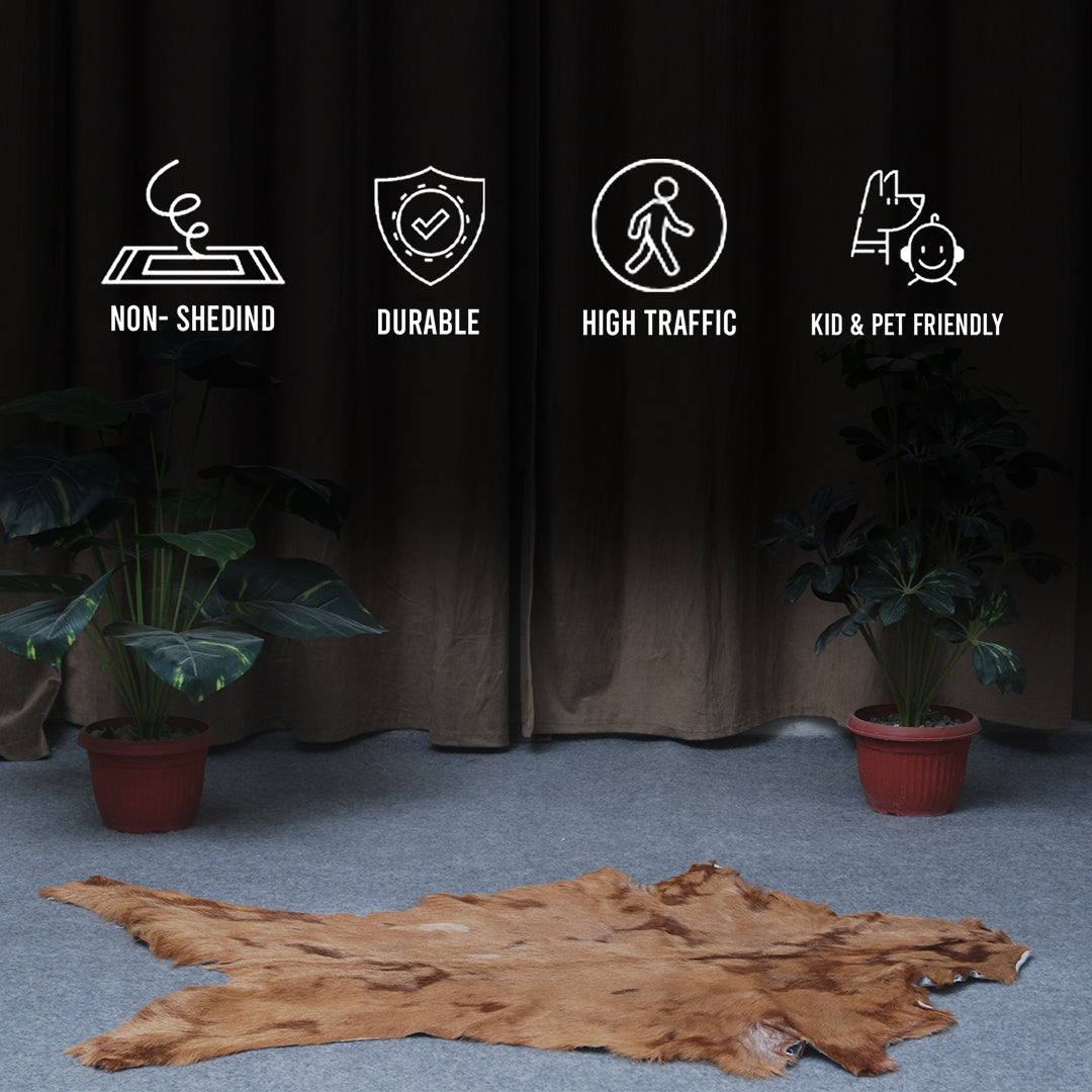 Natural Tri-Color Goat Hide Rug - Luxurious Accent for Rustic and Modern Spaces