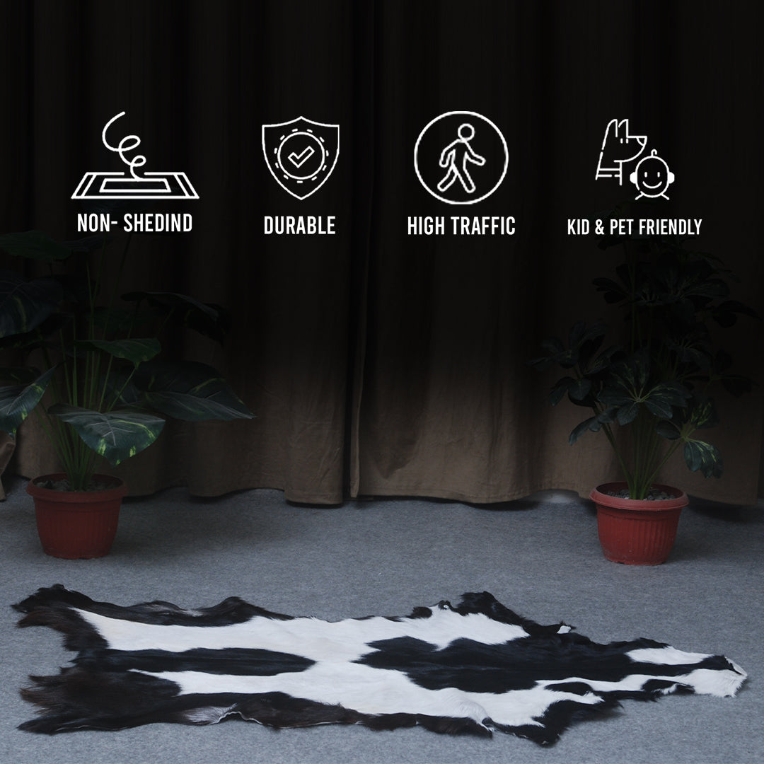 Genuine Goat Skin Rug - Black and White Pattern for Rustic Home Style