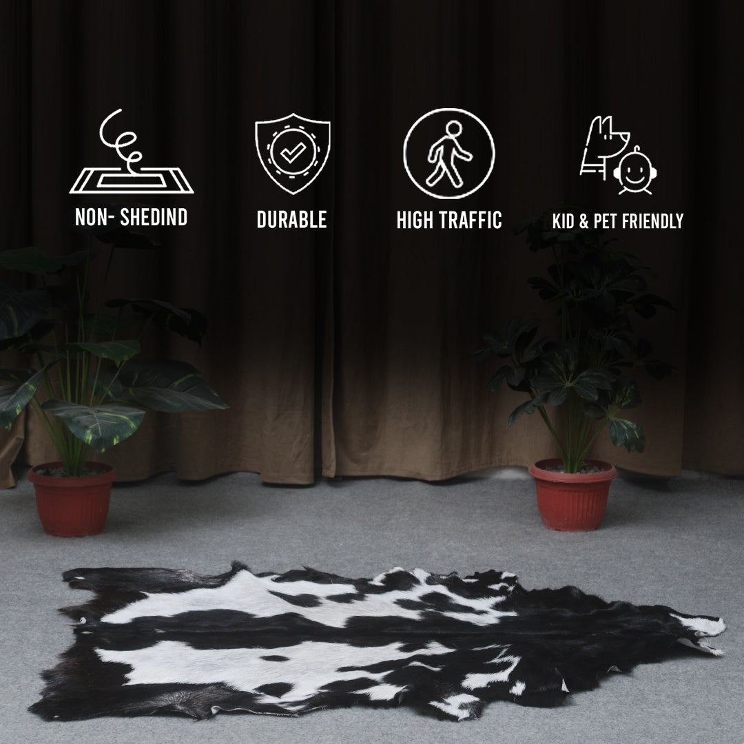 Natural Black and White Goat Hide Rug - Luxurious and Stylish Floor Accent