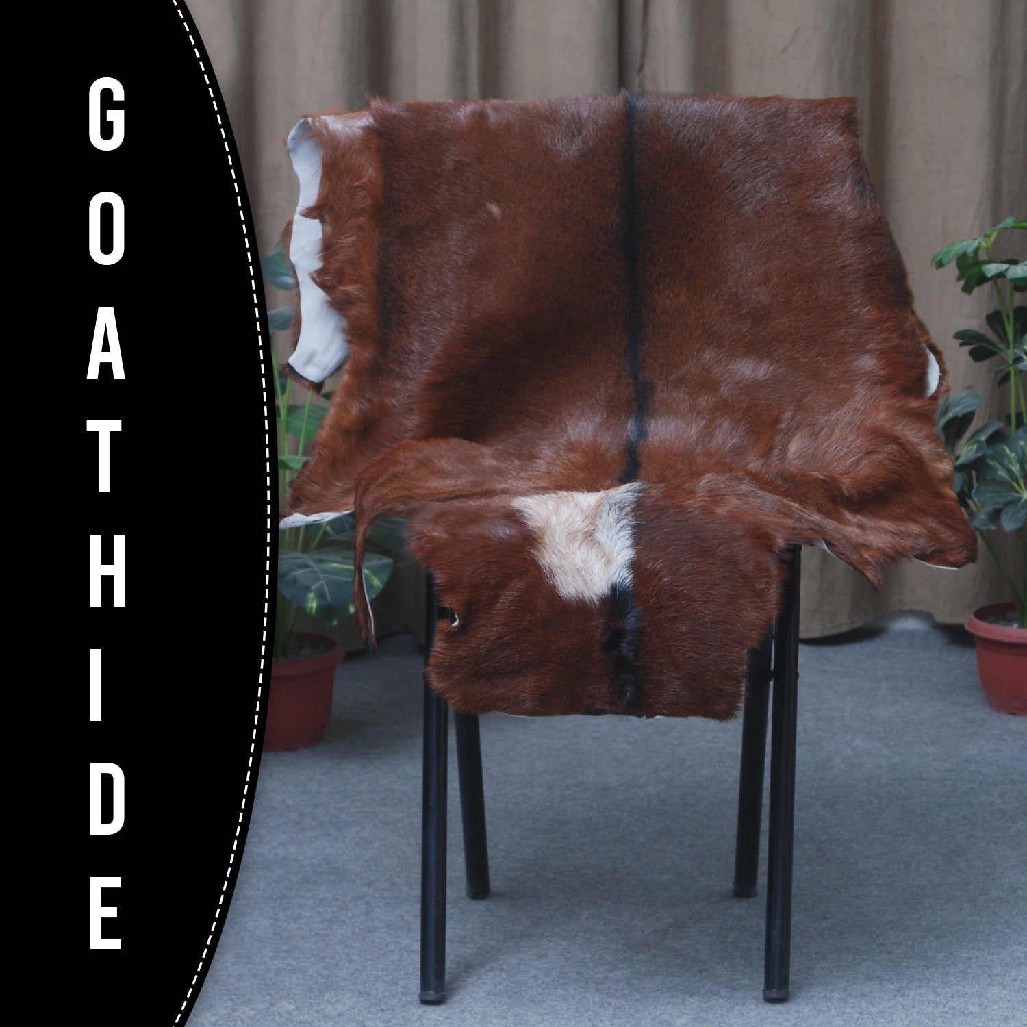 Handcrafted Dark Brown Goat Hide Rug - Soft, Natural Leather for Home Décor
