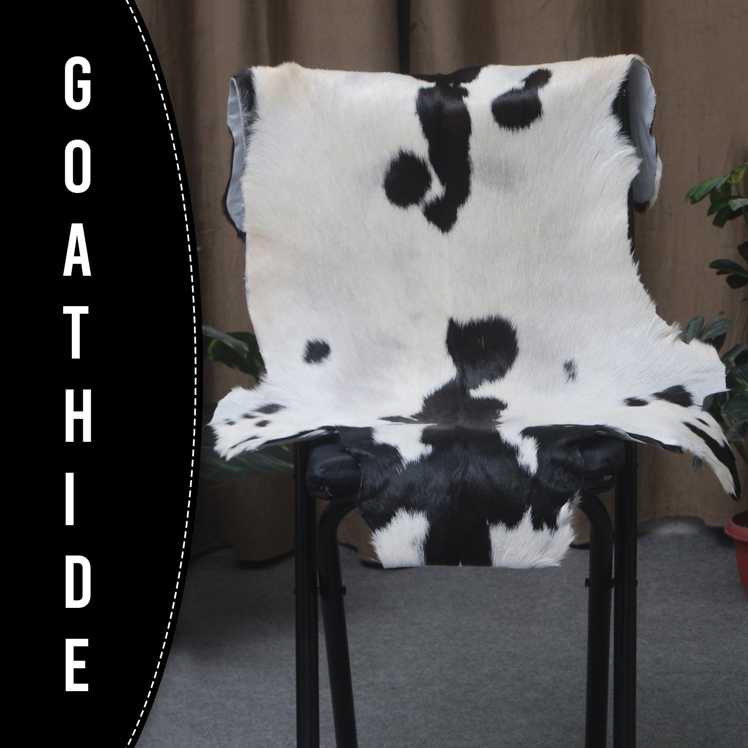 Decorative Black and White Goat Skin Rug - Genuine Leather for Sophisticated Spaces