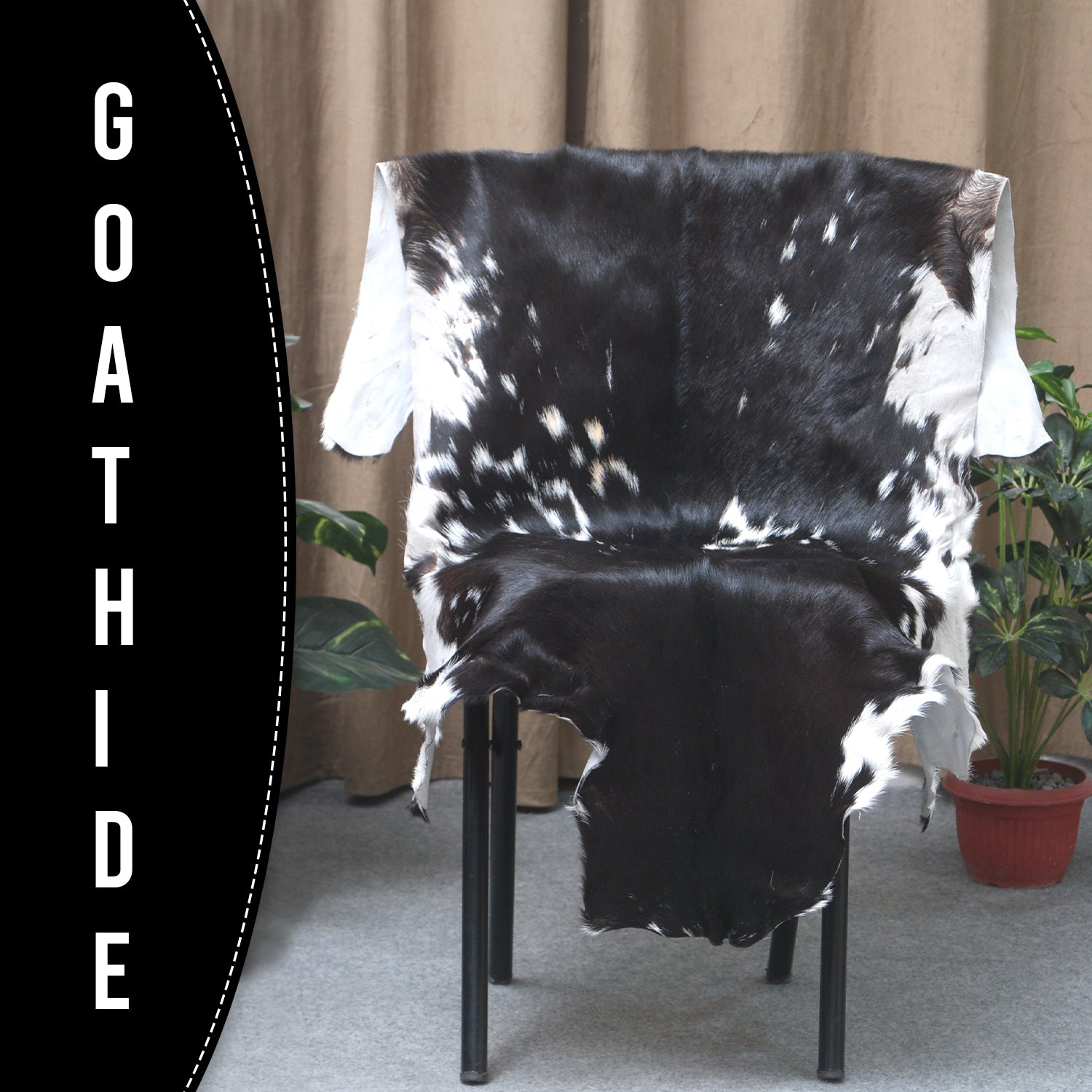 Decorative Black and White Goat Skin Rug - Genuine Leather for Sophisticated Spaces