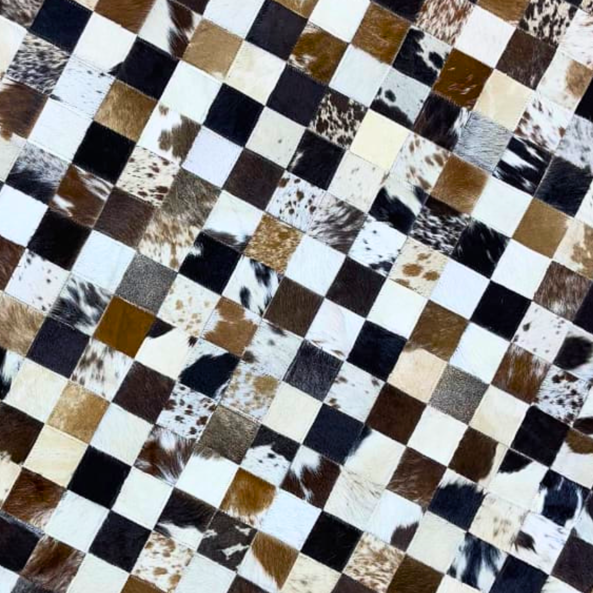 Luxurious Handmade Round Cowhide Patchwork Rug – Genuine Hair-On Hide Micro-Square Leather Floor Rug (9 sq ft)