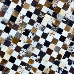 Luxurious Handmade Round Cowhide Patchwork Rug – Genuine Hair-On Hide Micro-Square Leather Floor Rug (9 sq ft)