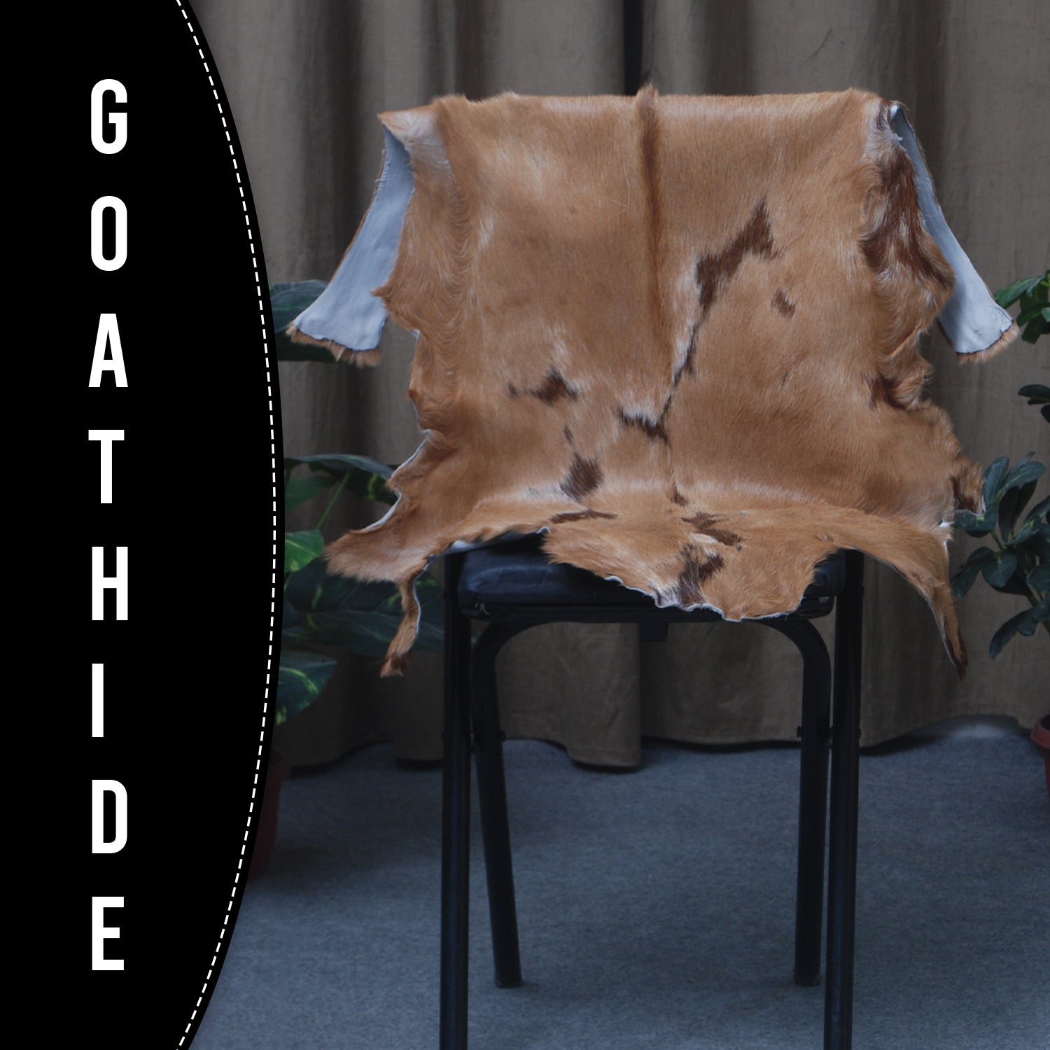 Luxurious Brown and White Goat Hide Rug - Natural Hair-On Leather for Home Styling