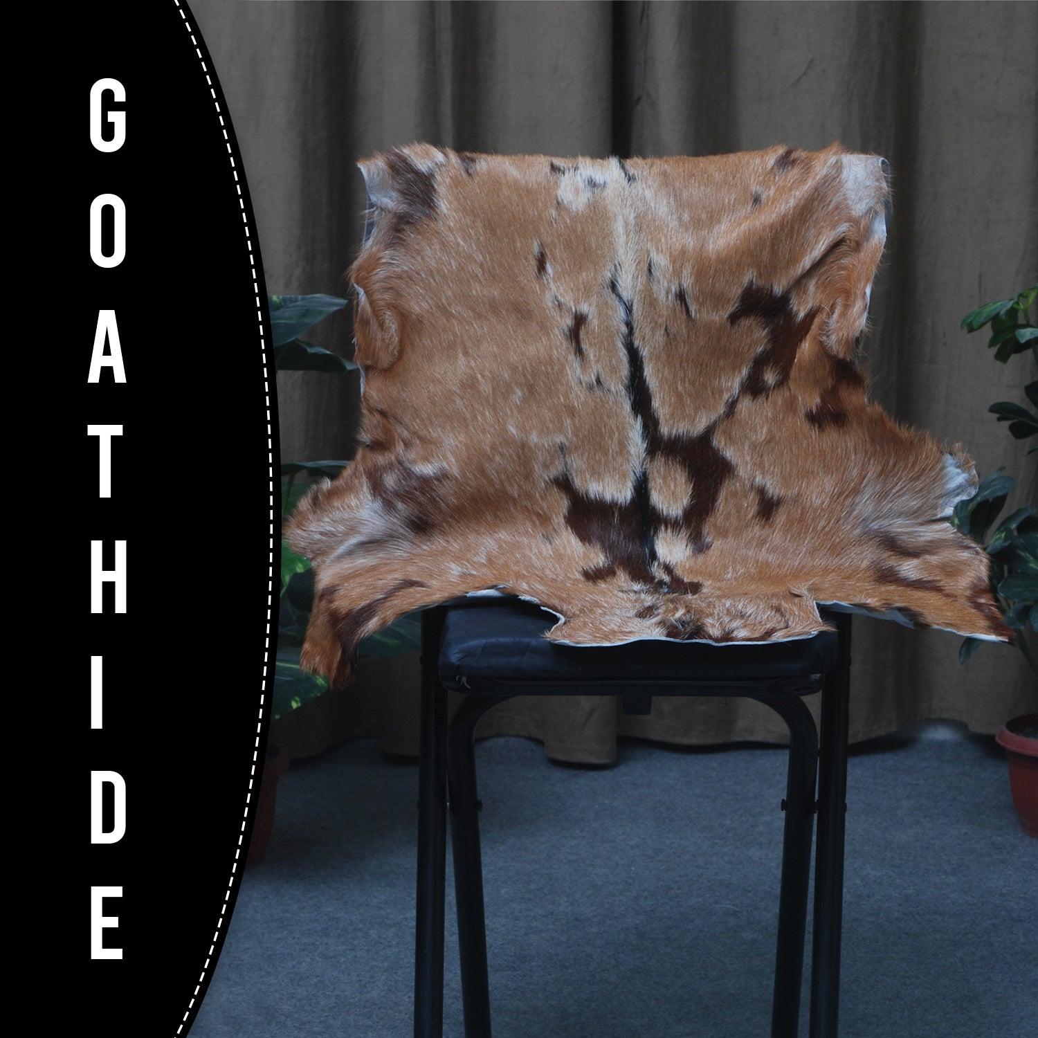 Goat Skin Rug: Tri-Color genuine Goat hide rug