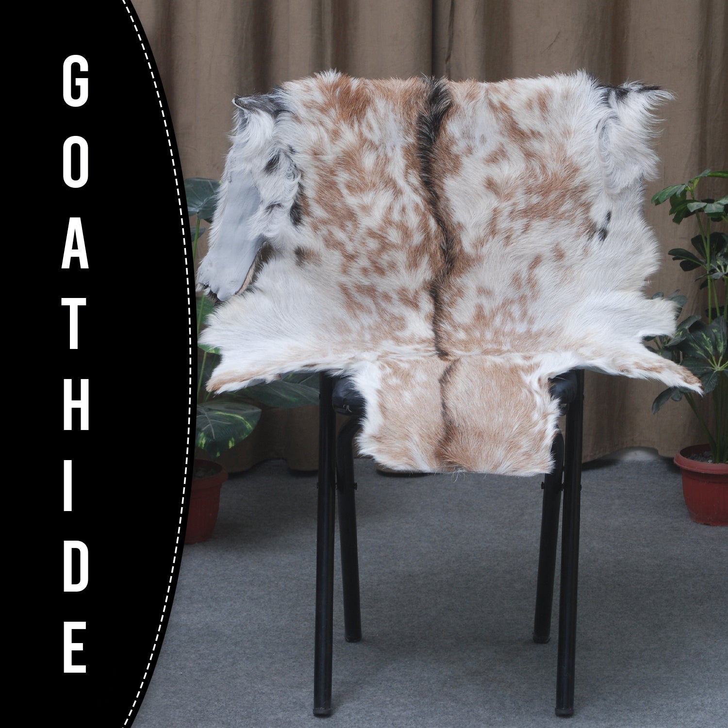 Premium Brown and White Goat Skin Rug - Genuine Hair-On Leather for Rustic Décor