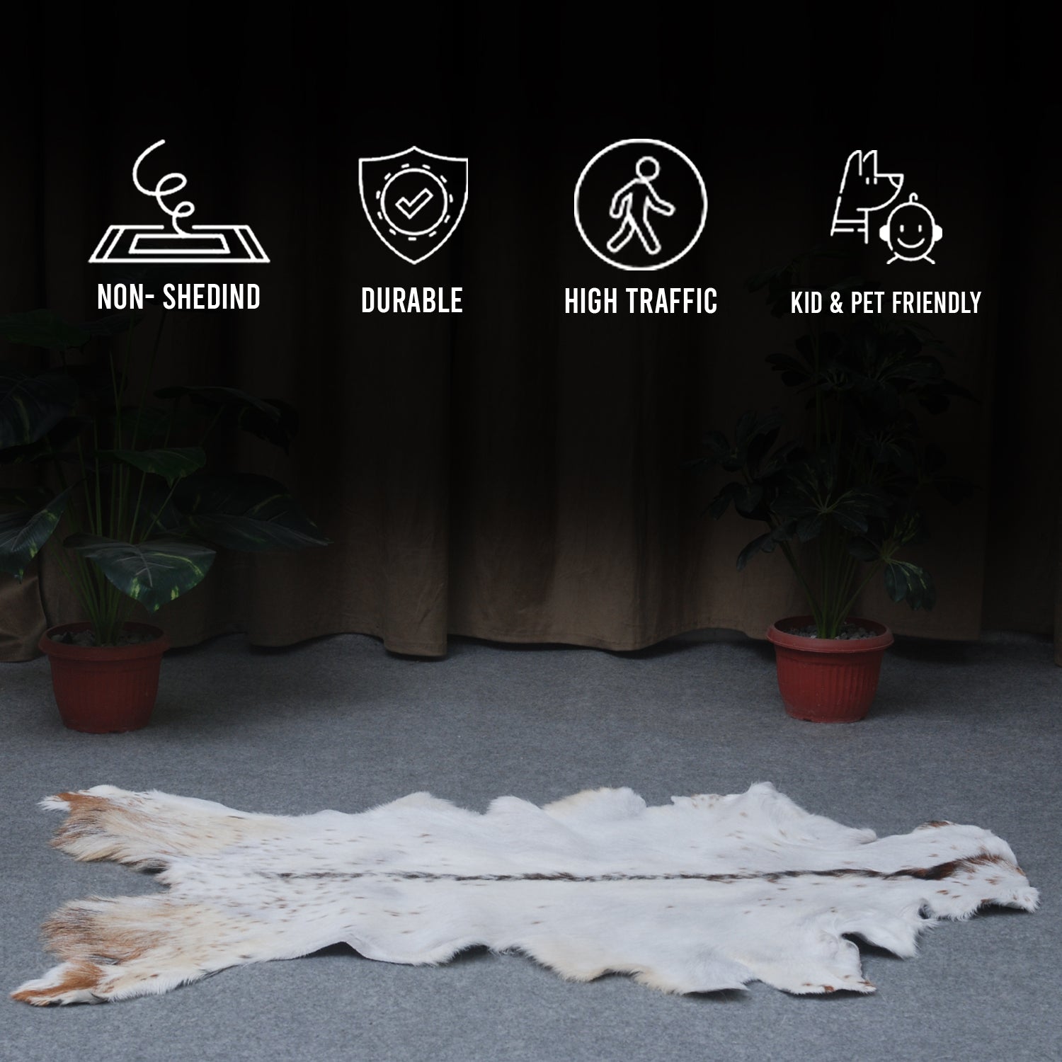 Luxurious Brown & White Goat Skin Rug - Handmade Pure Goat Skin Floor Rug - Unique Design - Hypoallergenic & Kid-Friendly - Non-Shedding