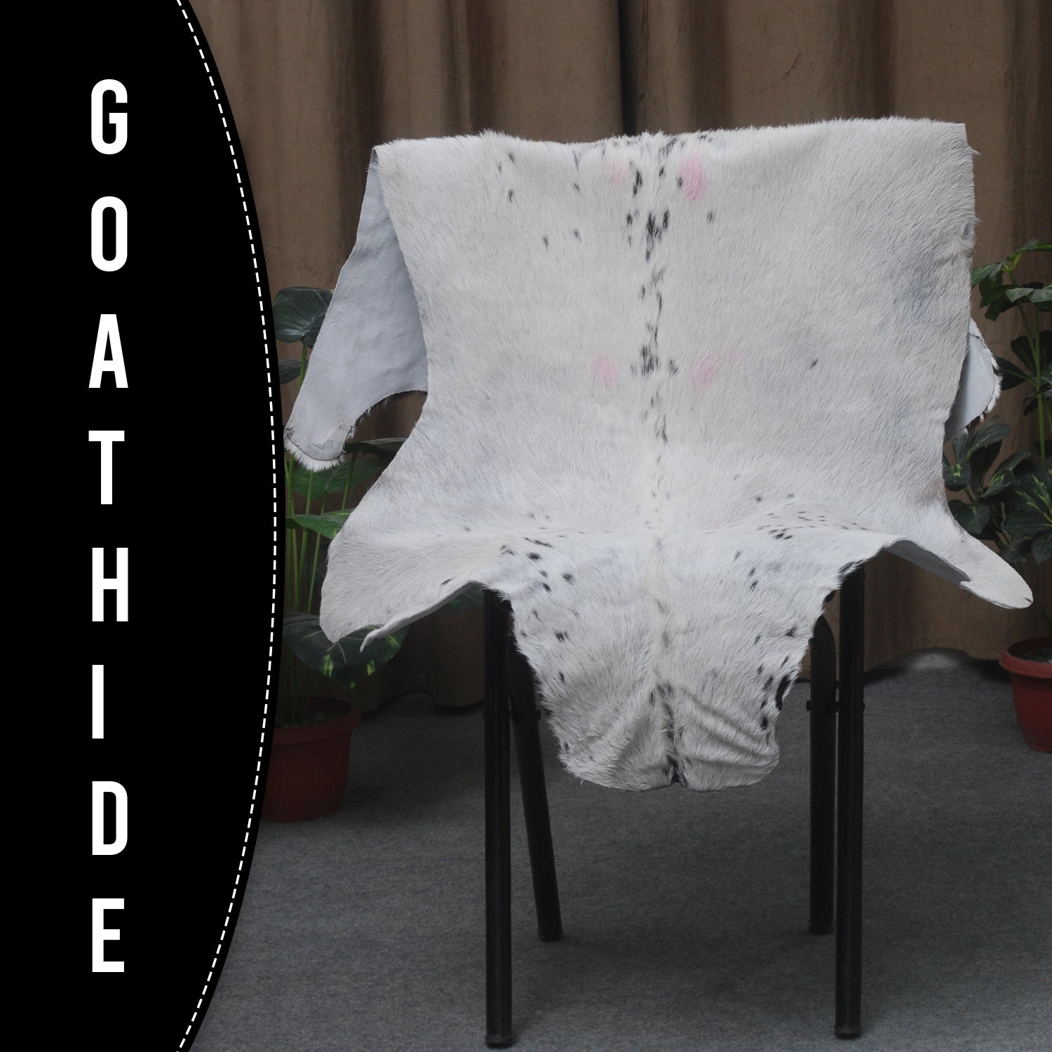 Brown and White Handmade Goat Skin Rug – Classic Elegance for Your Home