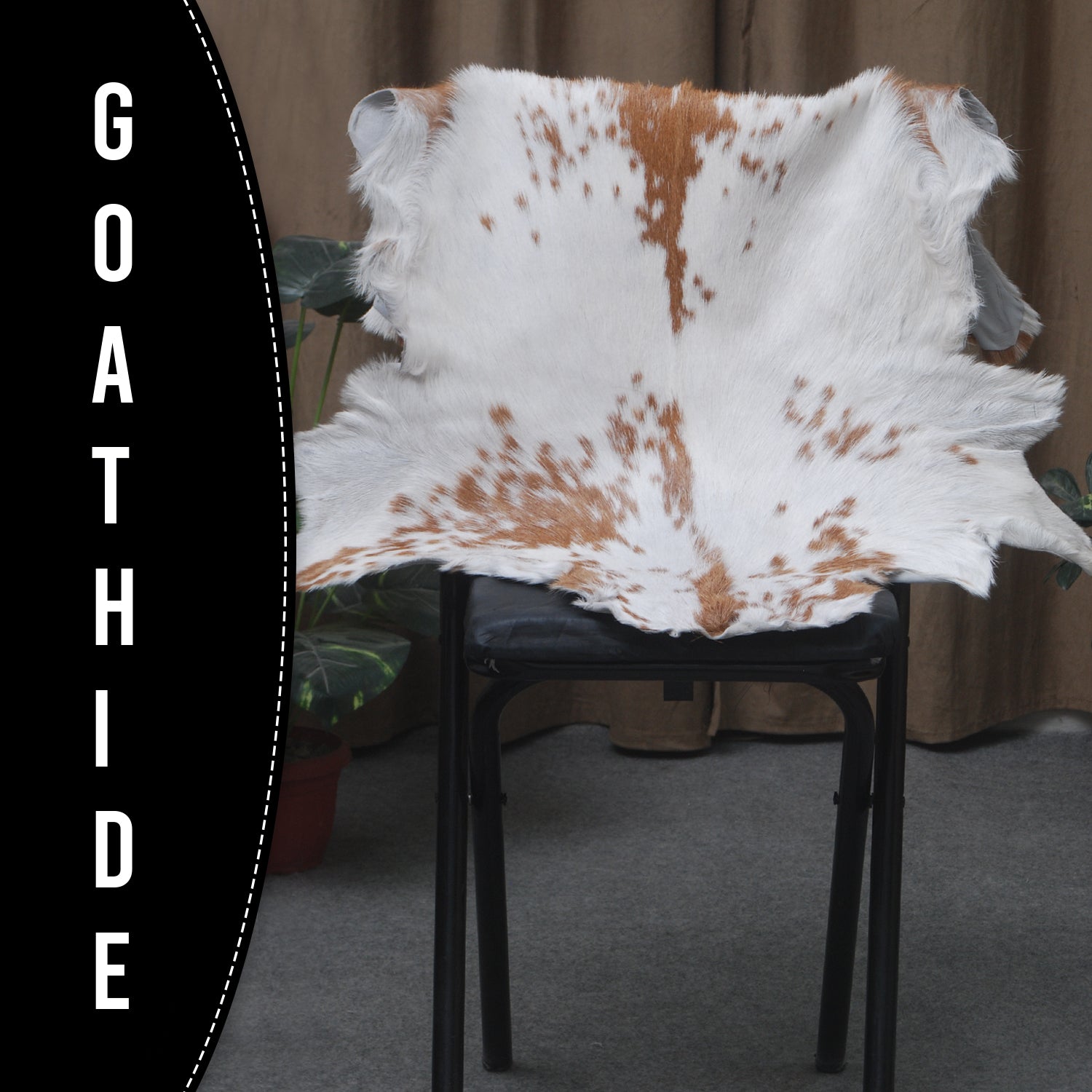 Luxurious Brown & White Genuine Goat Skin Rug for Home Décor