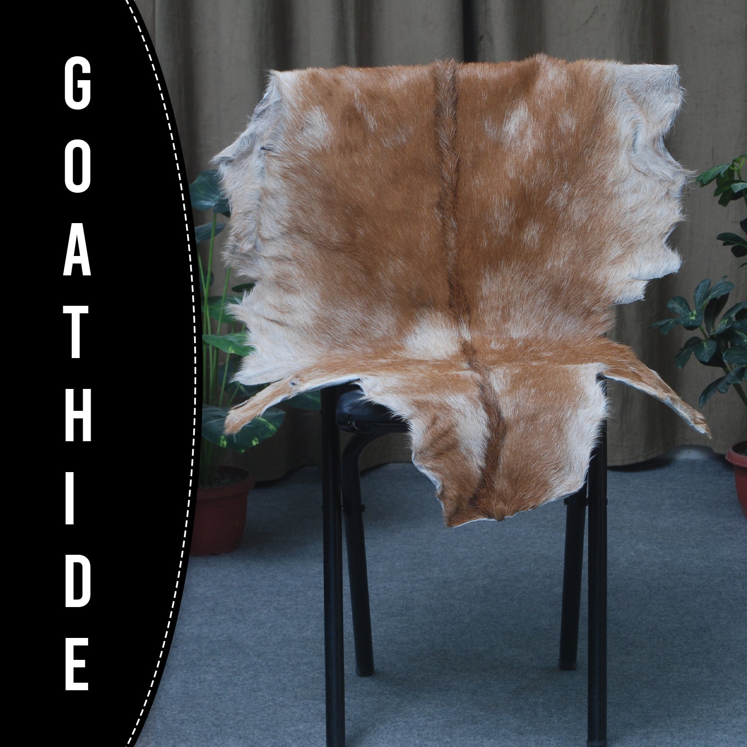 Brown and White Handmade Goat Skin Rug – Classic Elegance for Your Home