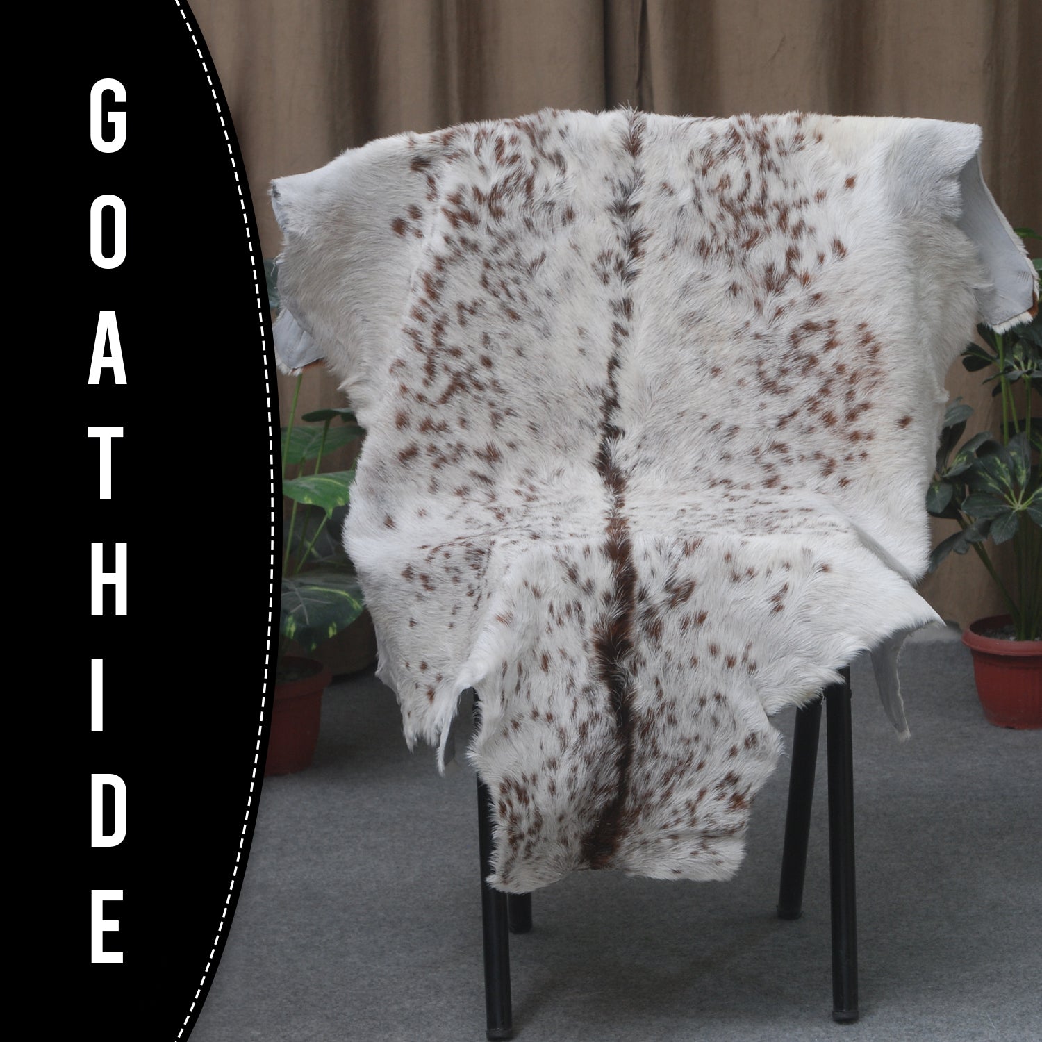 Luxurious Dark Brown Goat Skin Rug - Genuine Hair-On Leather for Elegant Décor