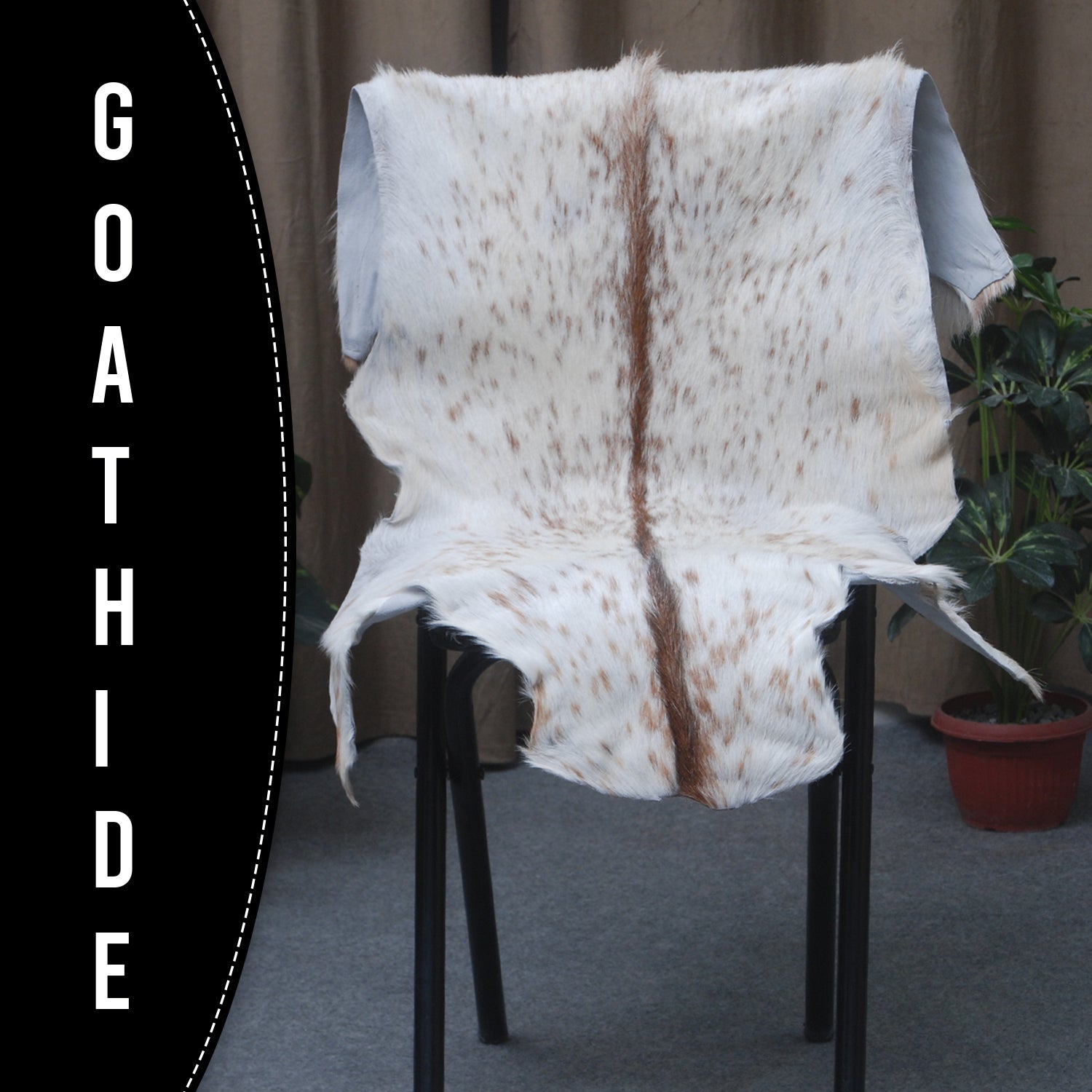 Handcrafted Brown and White Goat Skin Rug - Soft, Durable, and Elegant Décor