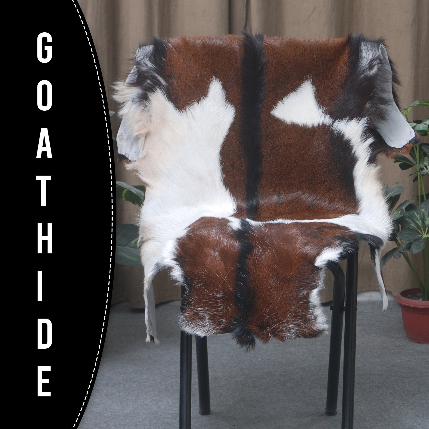 Handcrafted Dark Brown Goat Hide Rug - Soft, Natural Leather for Home Décor